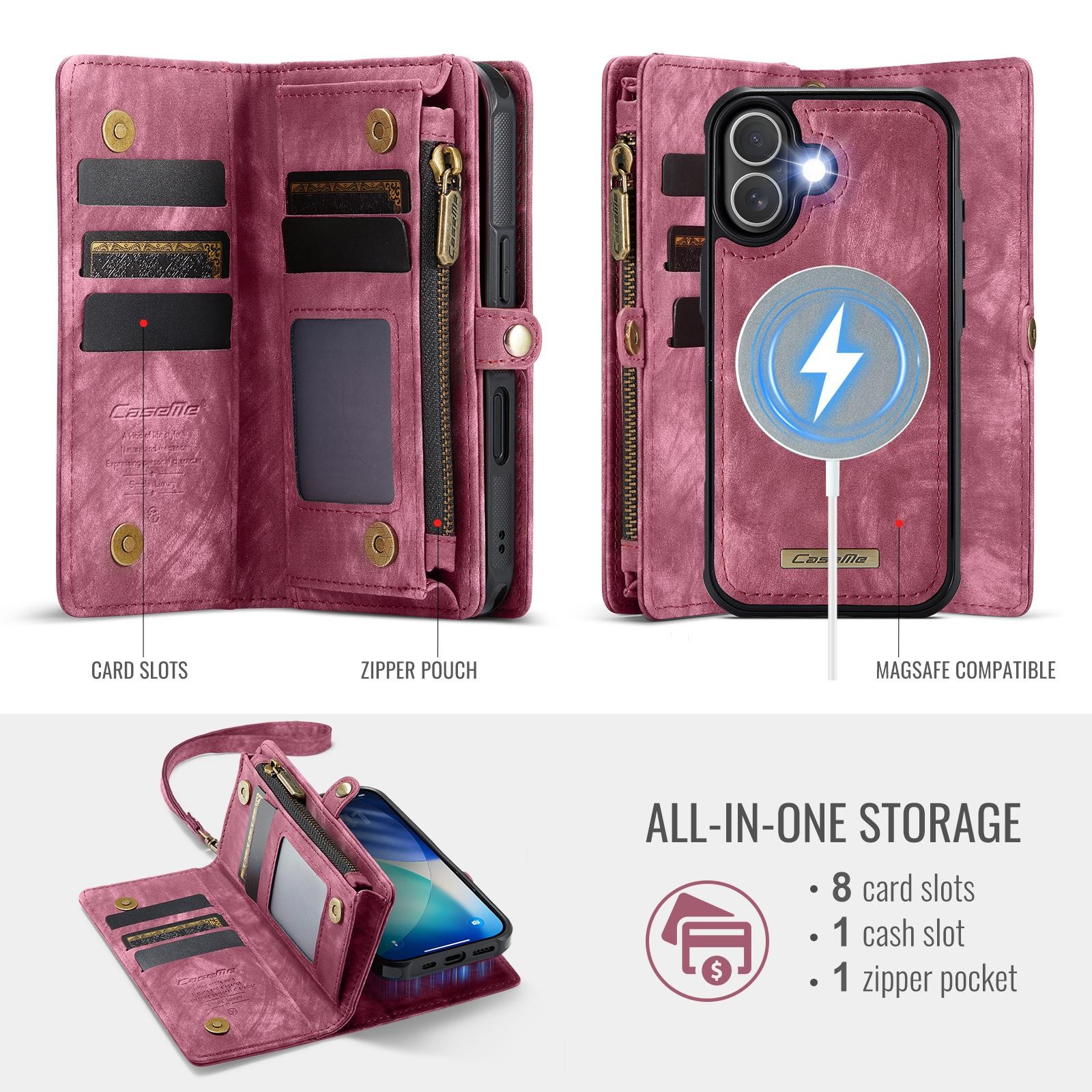 CaseMe 008 iPhone 17 Θήκη Πορτοφόλι με Αποσπώμενη Θήκη Σιλικόνης -Red