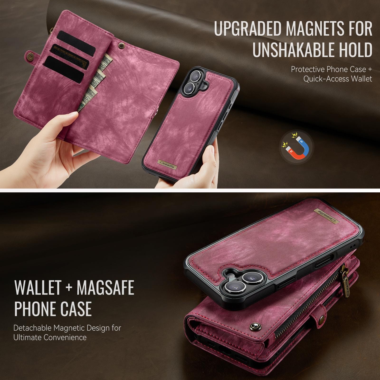 CaseMe 008 iPhone 17 Θήκη Πορτοφόλι με Αποσπώμενη Θήκη Σιλικόνης -Red