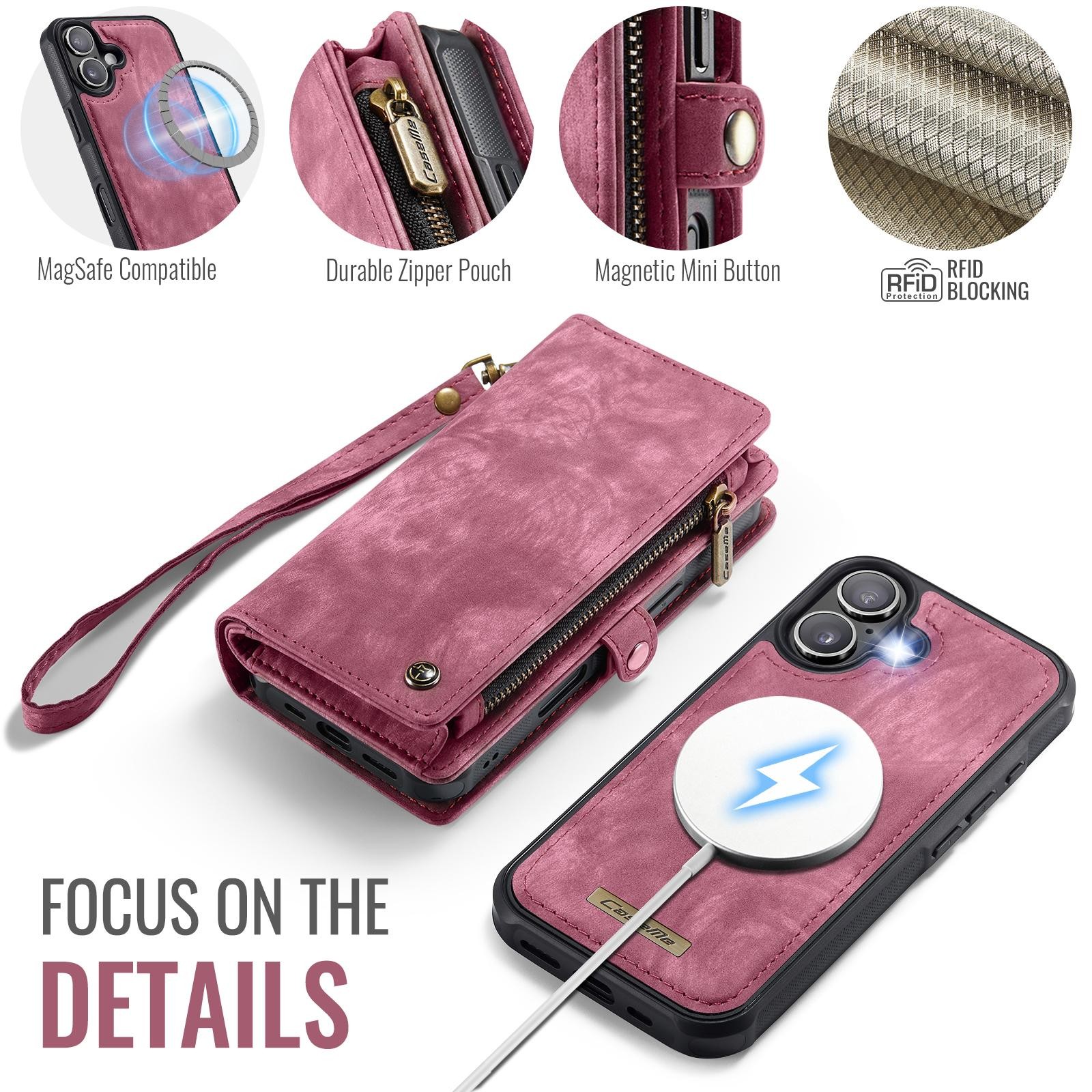 CaseMe 008 iPhone 17 Θήκη Πορτοφόλι με Αποσπώμενη Θήκη Σιλικόνης -Red