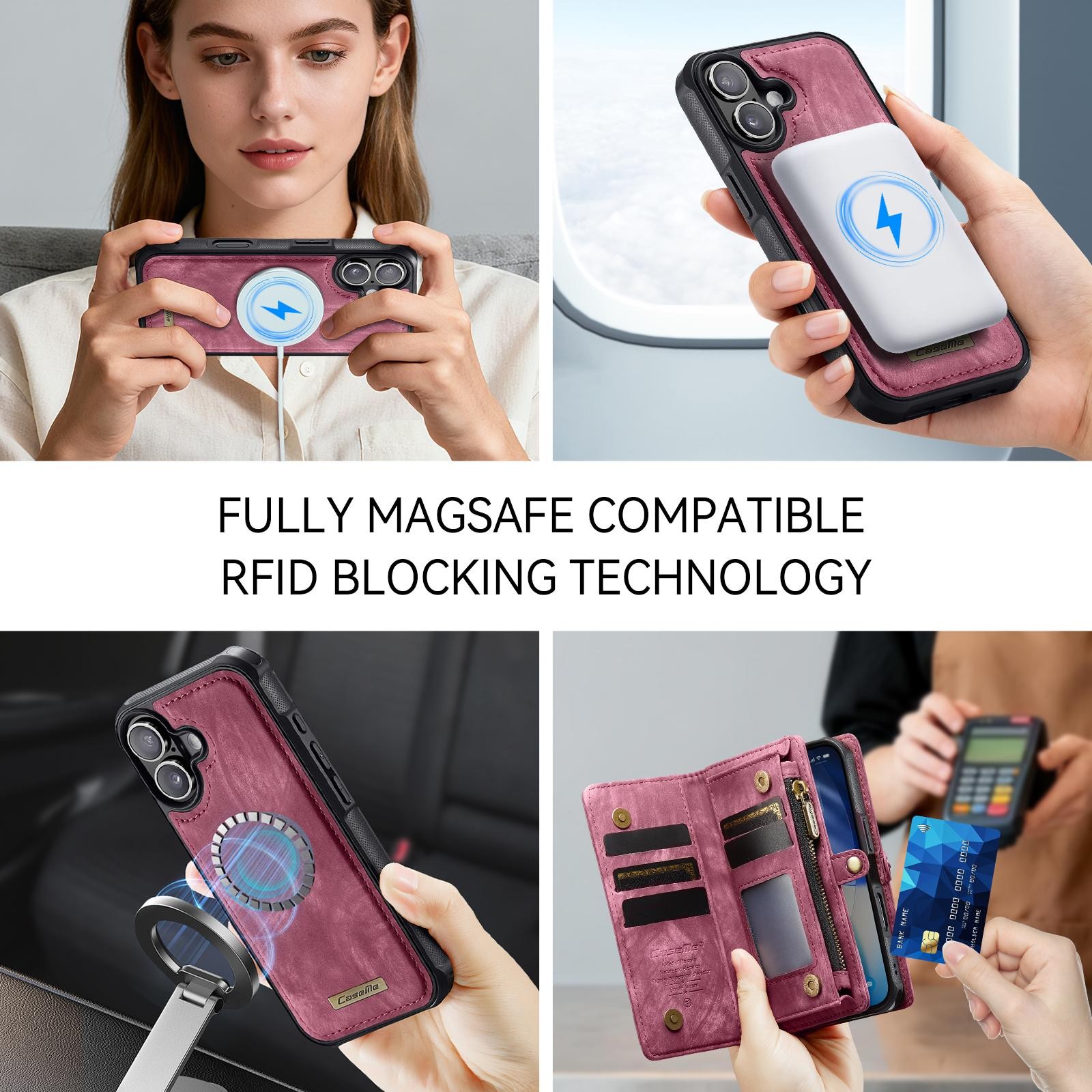 CaseMe 008 iPhone 17 Θήκη Πορτοφόλι με Αποσπώμενη Θήκη Σιλικόνης -Red