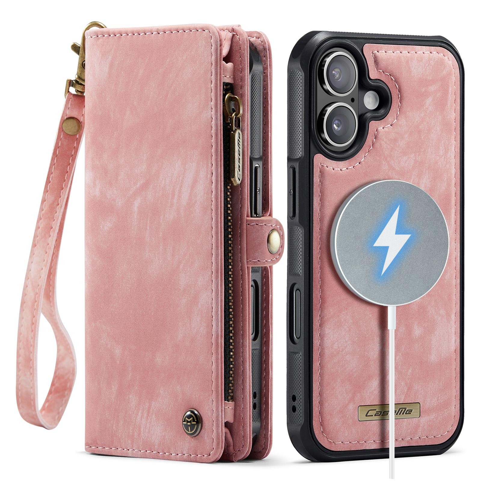 CaseMe 008 iPhone 17 Θήκη Πορτοφόλι με Αποσπώμενη Θήκη Σιλικόνης -Pink