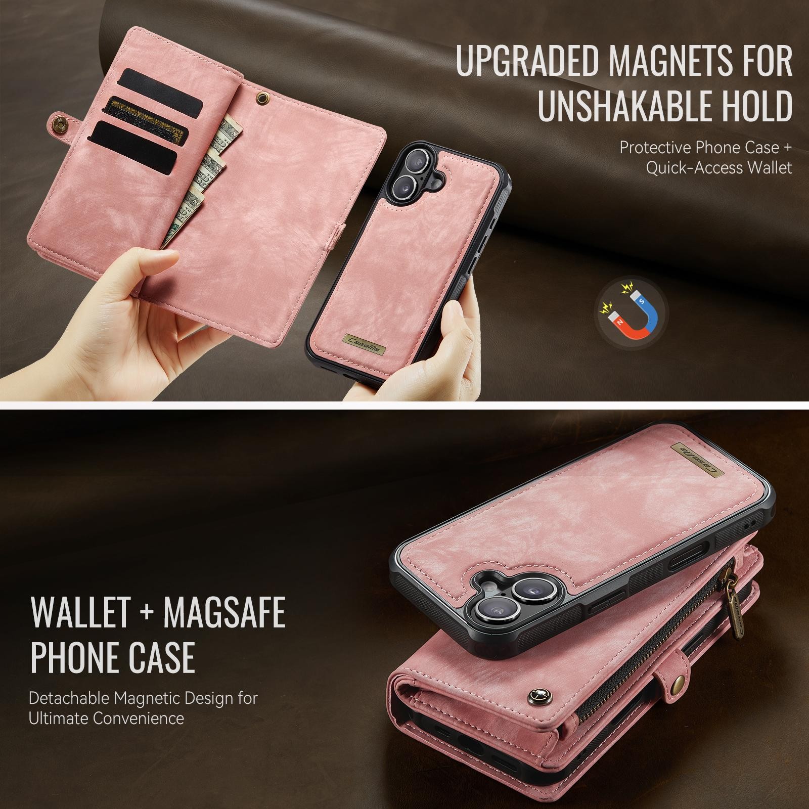 CaseMe 008 iPhone 17 Θήκη Πορτοφόλι με Αποσπώμενη Θήκη Σιλικόνης -Pink