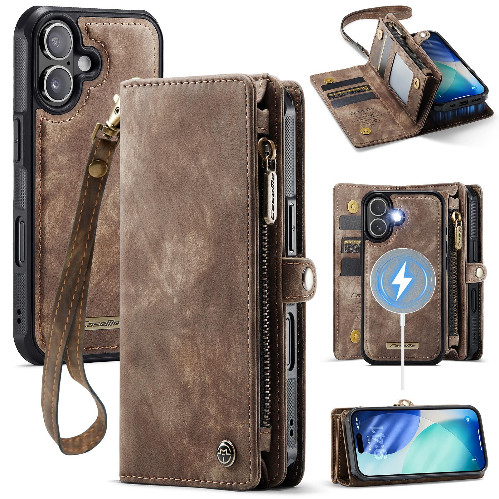 CaseMe 008 iPhone 17 Θήκη Πορτοφόλι με Αποσπώμενη Θήκη Σιλικόνης -Brown