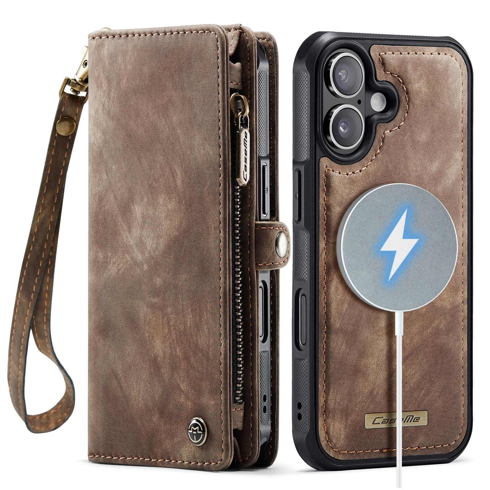 CaseMe 008 iPhone 17 Θήκη Πορτοφόλι με Αποσπώμενη Θήκη Σιλικόνης -Brown