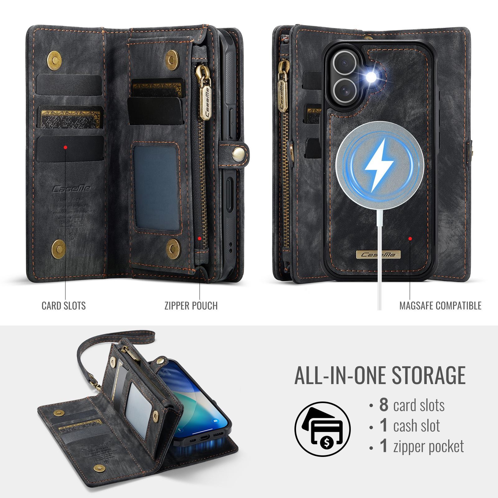 CaseMe 008 iPhone 17 Θήκη Πορτοφόλι με Αποσπώμενη Θήκη Σιλικόνης - Black