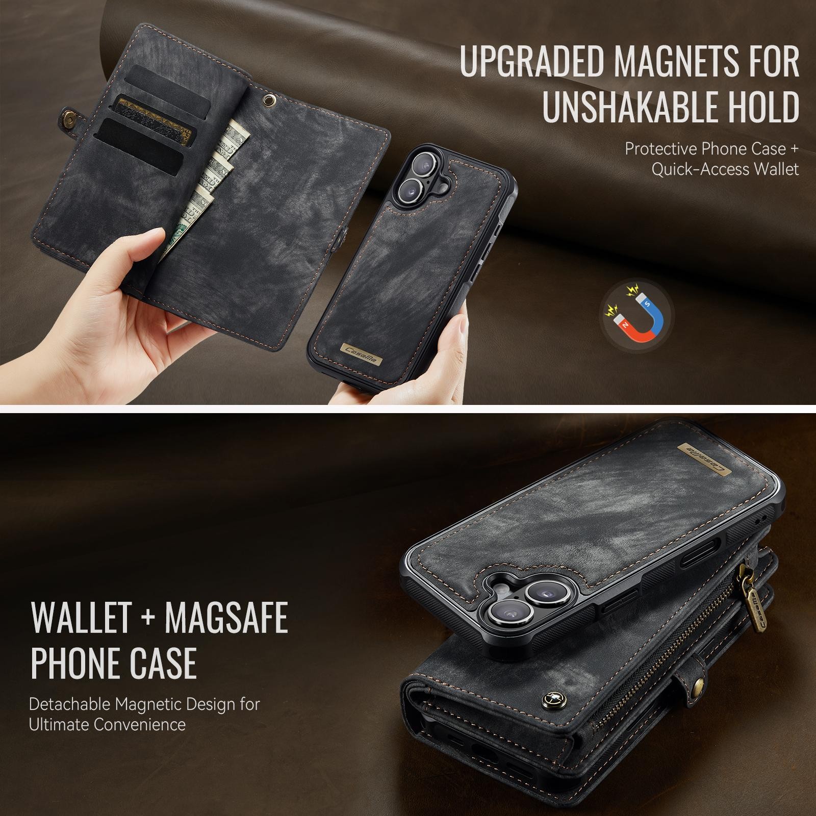CaseMe 008 iPhone 17 Θήκη Πορτοφόλι με Αποσπώμενη Θήκη Σιλικόνης - Black
