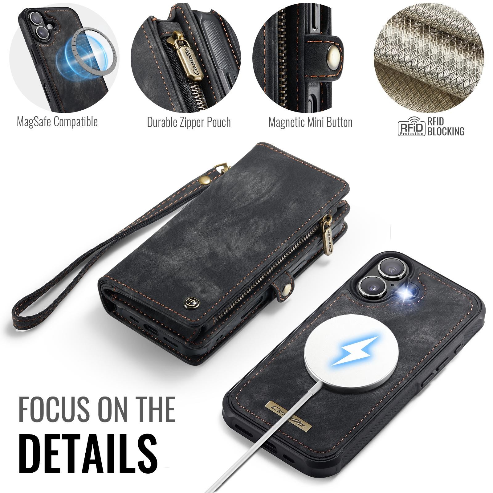 CaseMe 008 iPhone 17 Θήκη Πορτοφόλι με Αποσπώμενη Θήκη Σιλικόνης - Black
