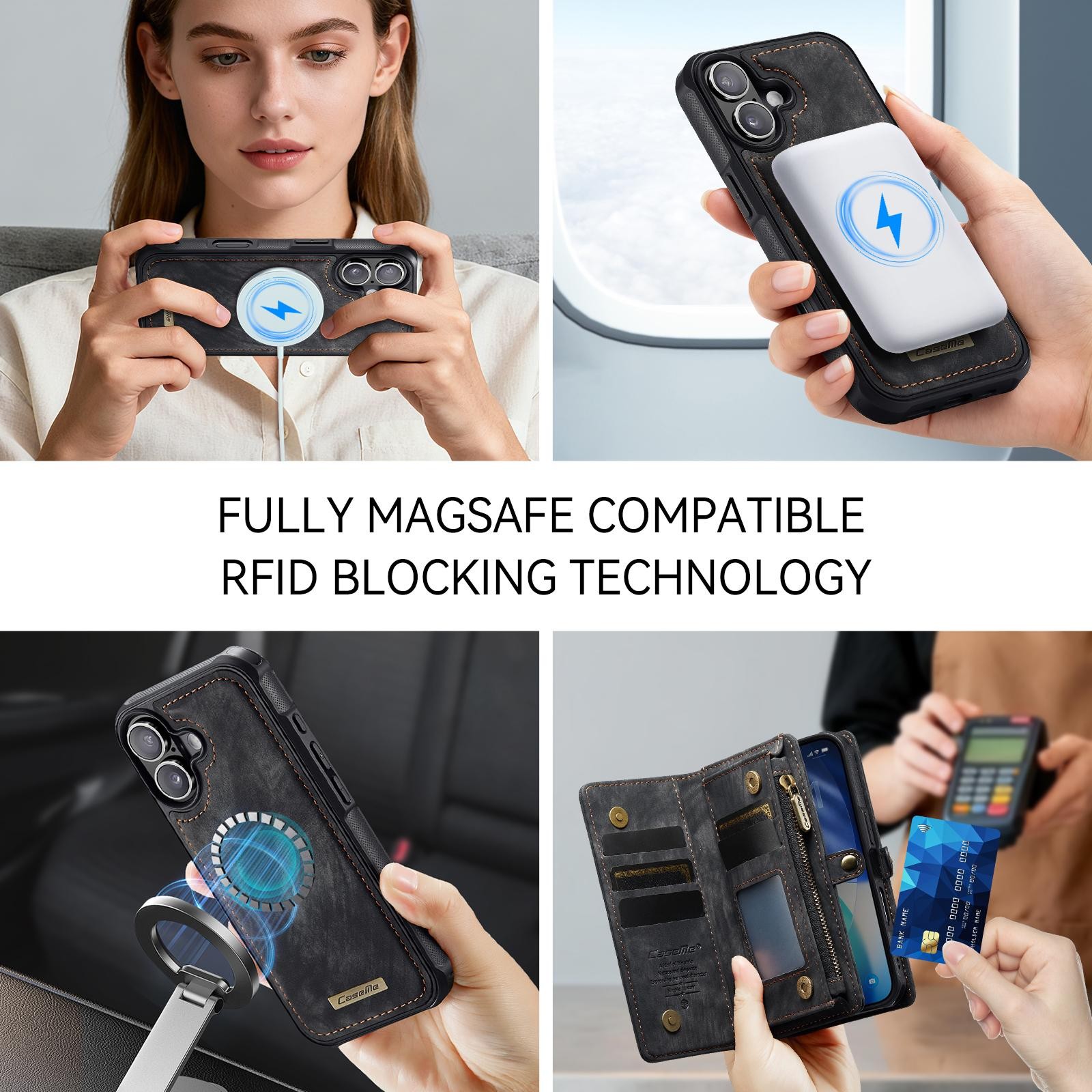 CaseMe 008 iPhone 17 Θήκη Πορτοφόλι με Αποσπώμενη Θήκη Σιλικόνης - Black