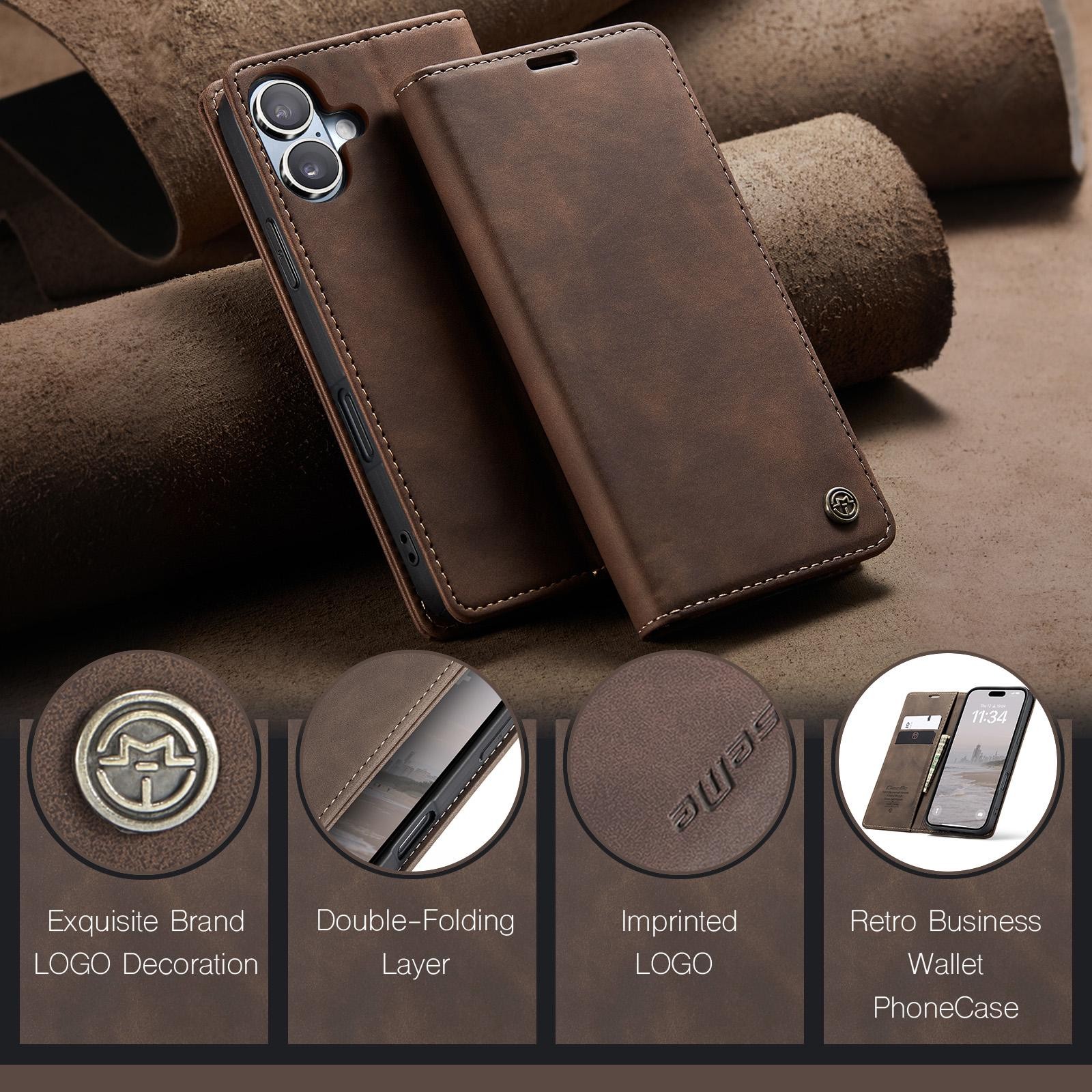 CaseMe 013 iPhone 17 Retro Leather Θήκη Βιβλίο -Coffee