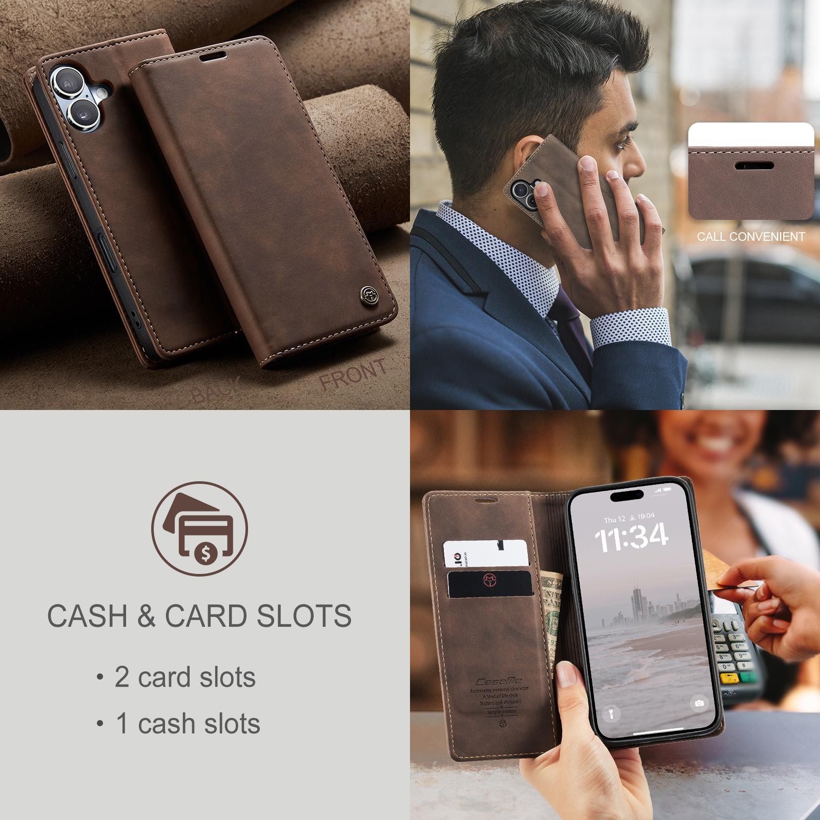 CaseMe 013 iPhone 17 Retro Leather Θήκη Βιβλίο -Coffee