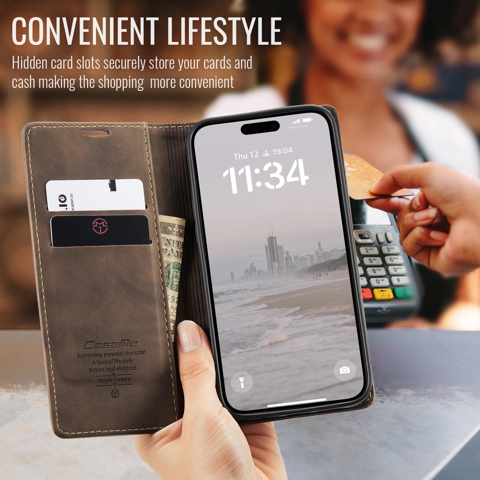 CaseMe 013 iPhone 17 Retro Leather Θήκη Βιβλίο -Coffee