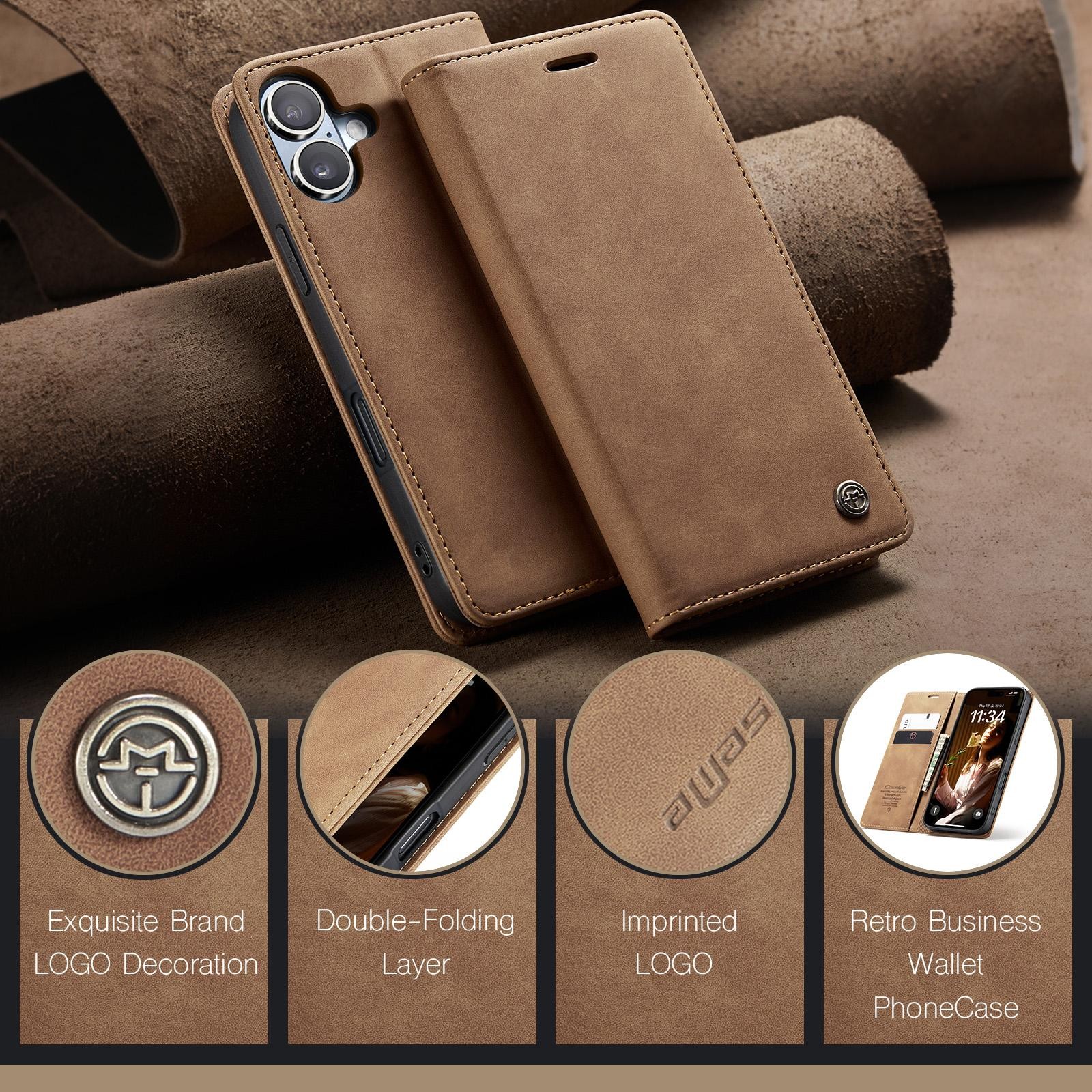 CaseMe 013 iPhone 17 Retro Leather Θήκη Βιβλίο -Brown
