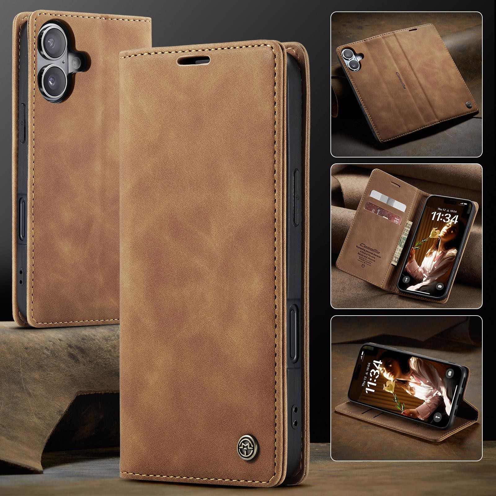 CaseMe 013 iPhone 17 Retro Leather Θήκη Βιβλίο -Brown