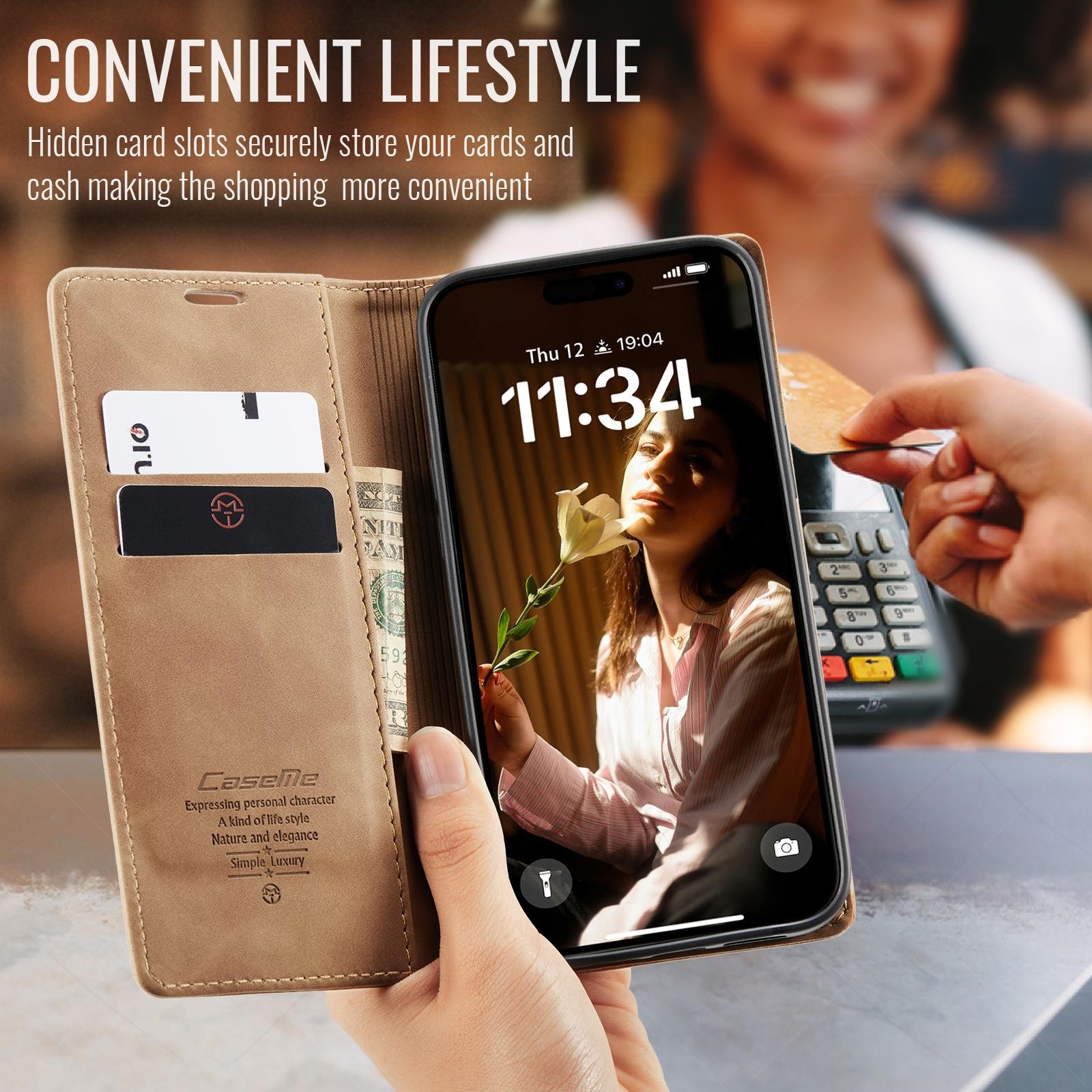 CaseMe 013 iPhone 17 Retro Leather Θήκη Βιβλίο -Brown