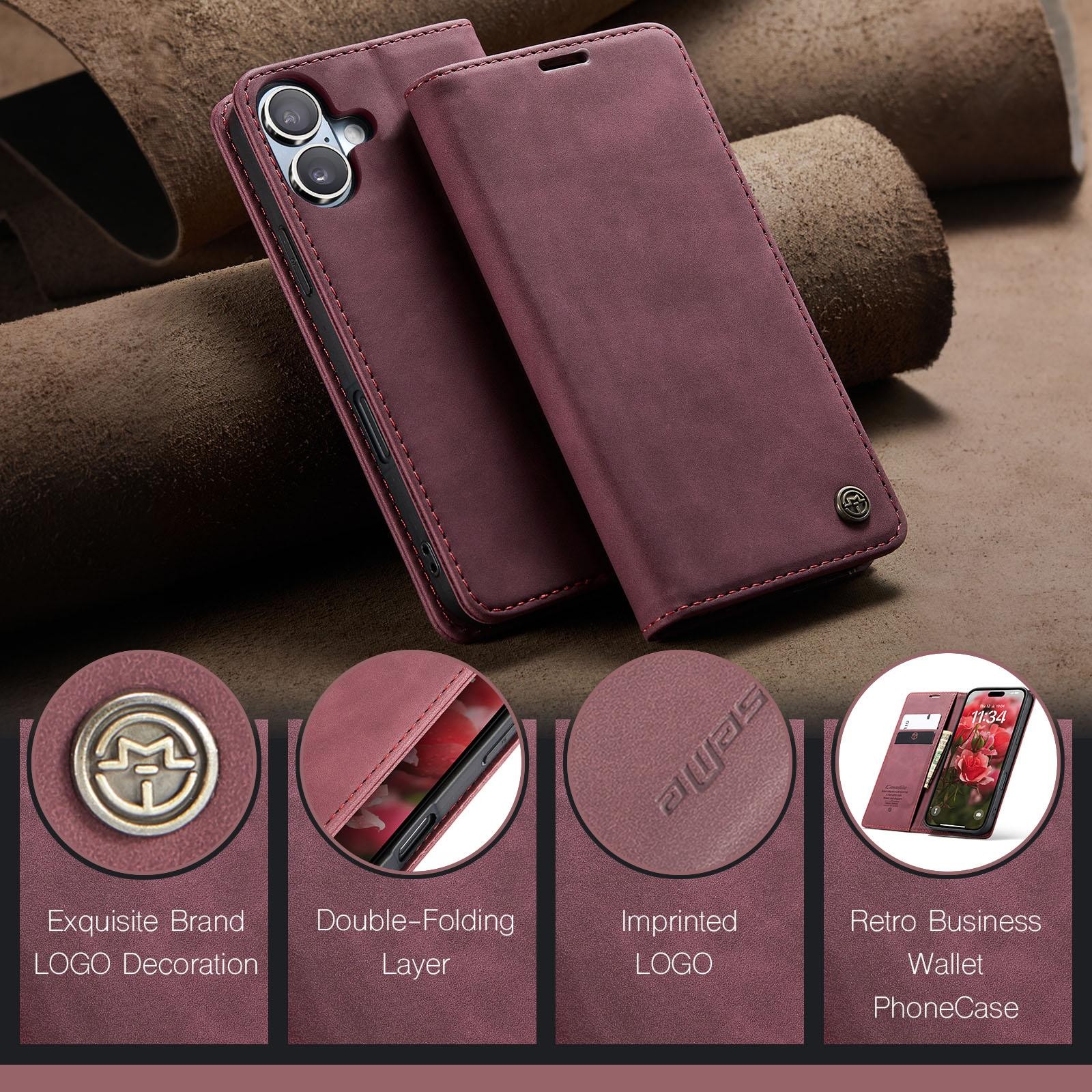 CaseMe 013 iPhone 17 Retro Leather Θήκη Βιβλίο - Red