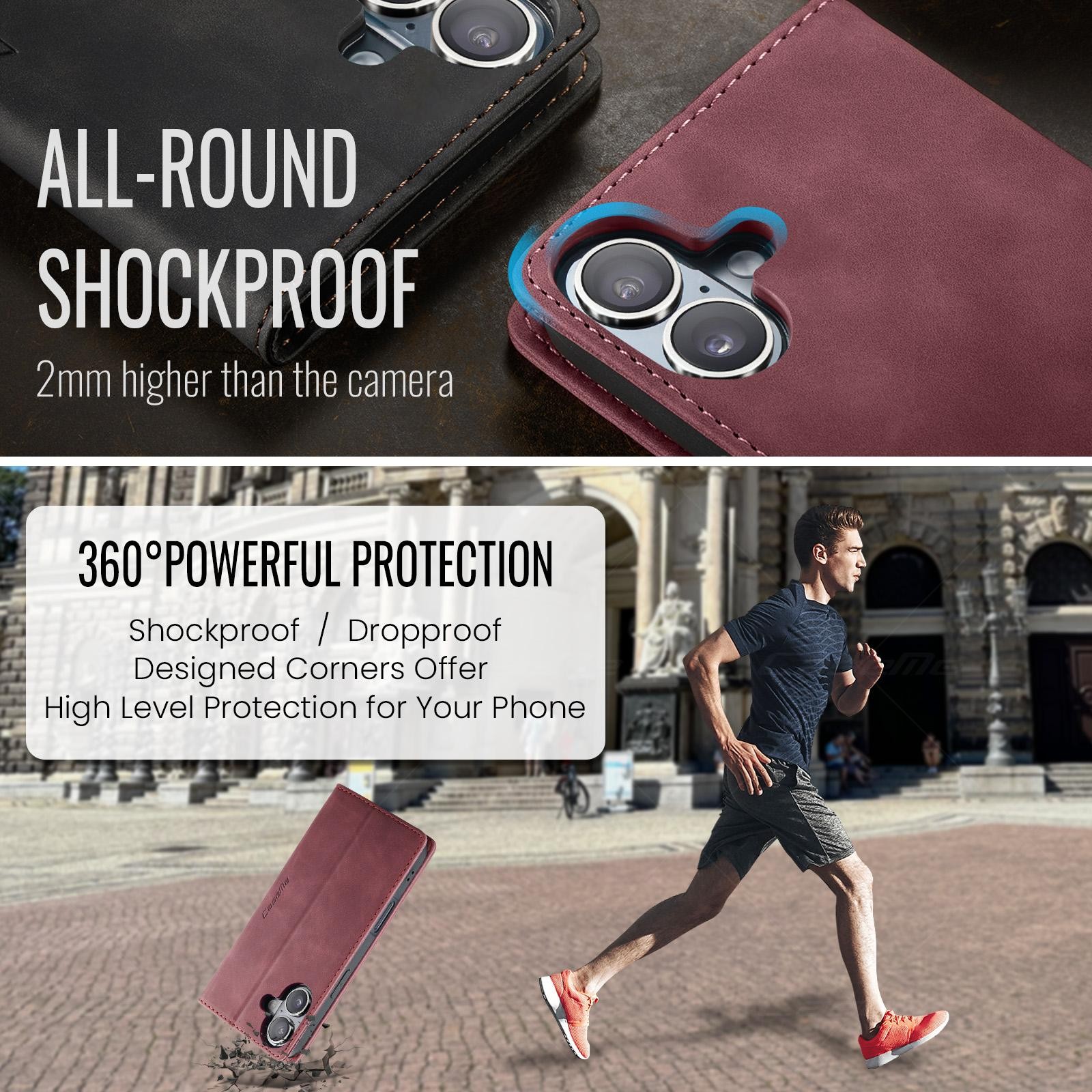 CaseMe 013 iPhone 17 Retro Leather Θήκη Βιβλίο - Red