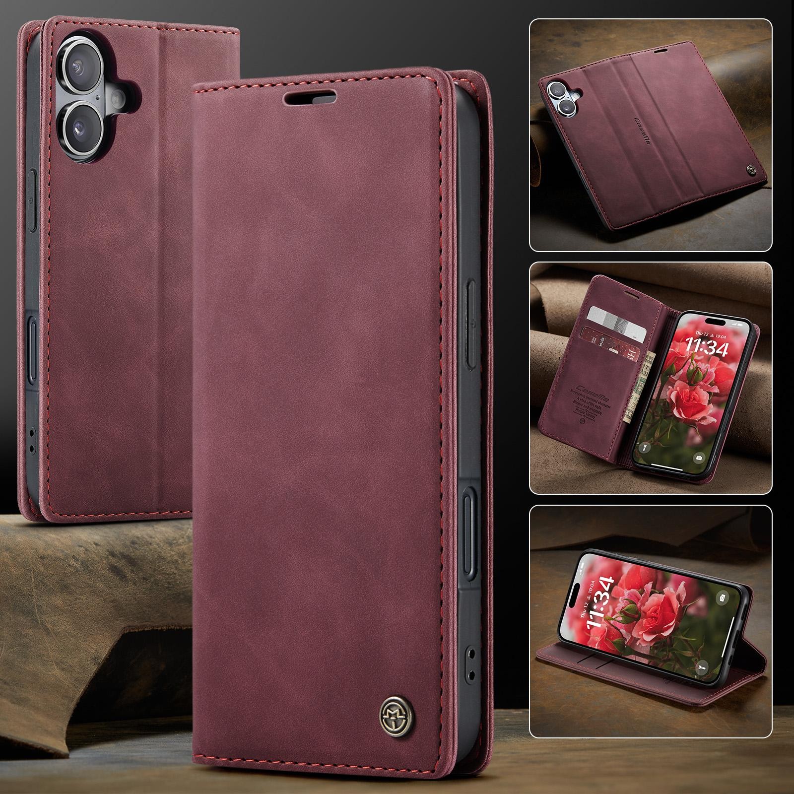 CaseMe 013 iPhone 17 Retro Leather Θήκη Βιβλίο - Red
