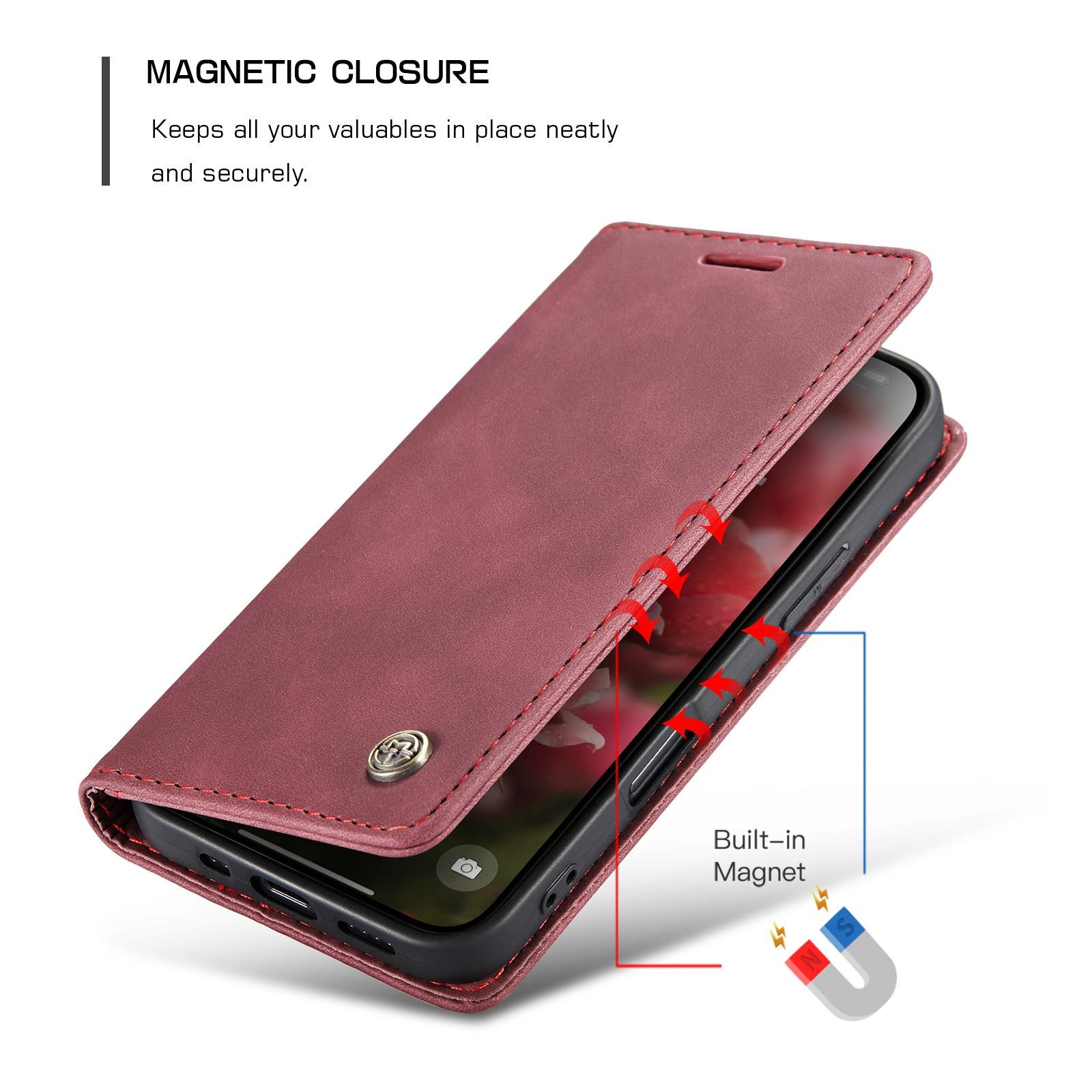 CaseMe 013 iPhone 17 Retro Leather Θήκη Βιβλίο - Red