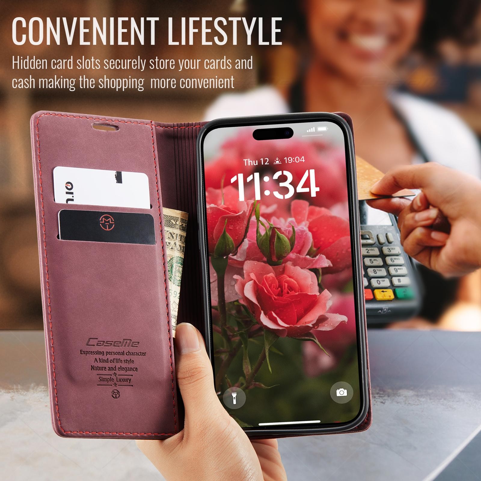 CaseMe 013 iPhone 17 Retro Leather Θήκη Βιβλίο - Red