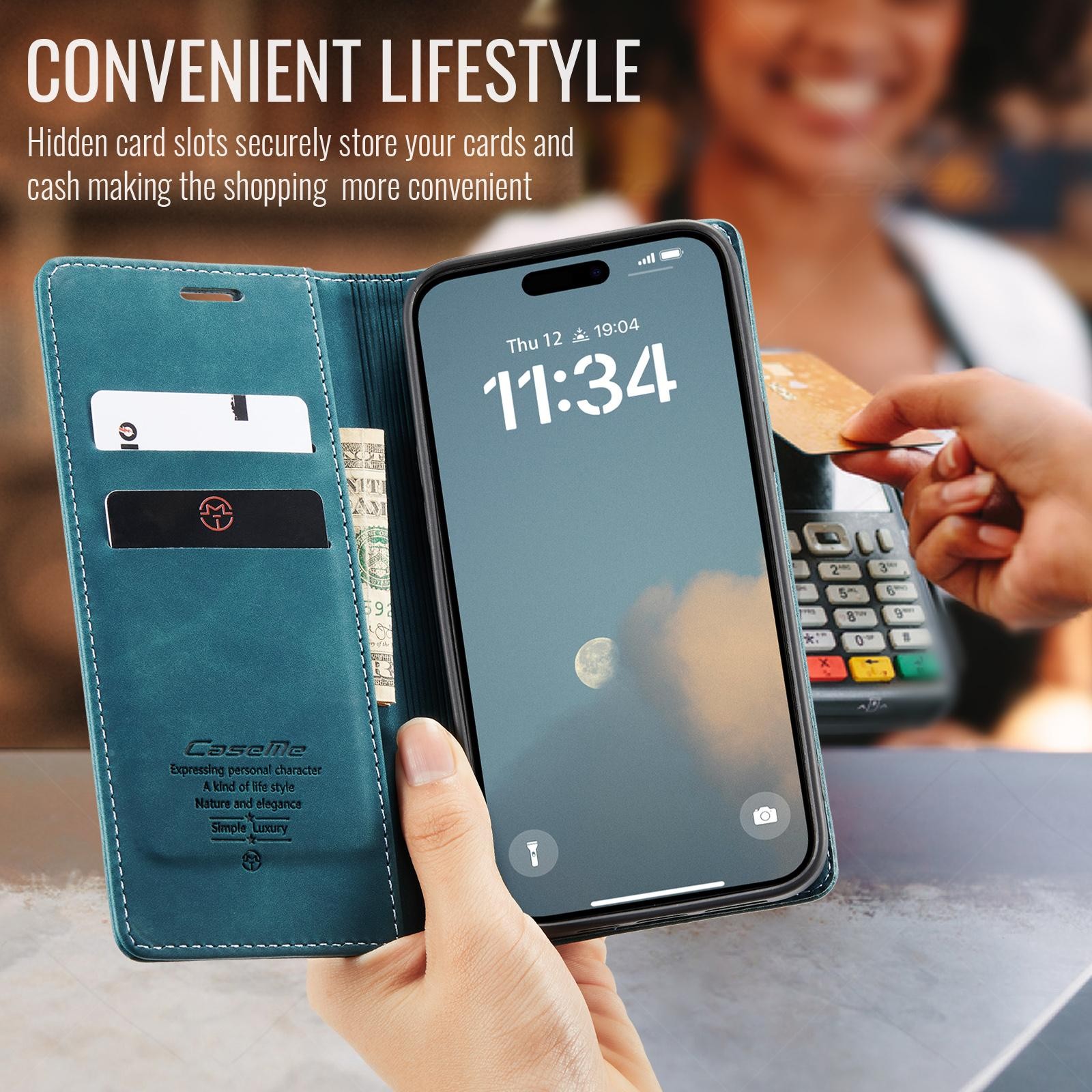 CaseMe 013 iPhone 17 Retro Leather Θήκη Βιβλίο - Blue