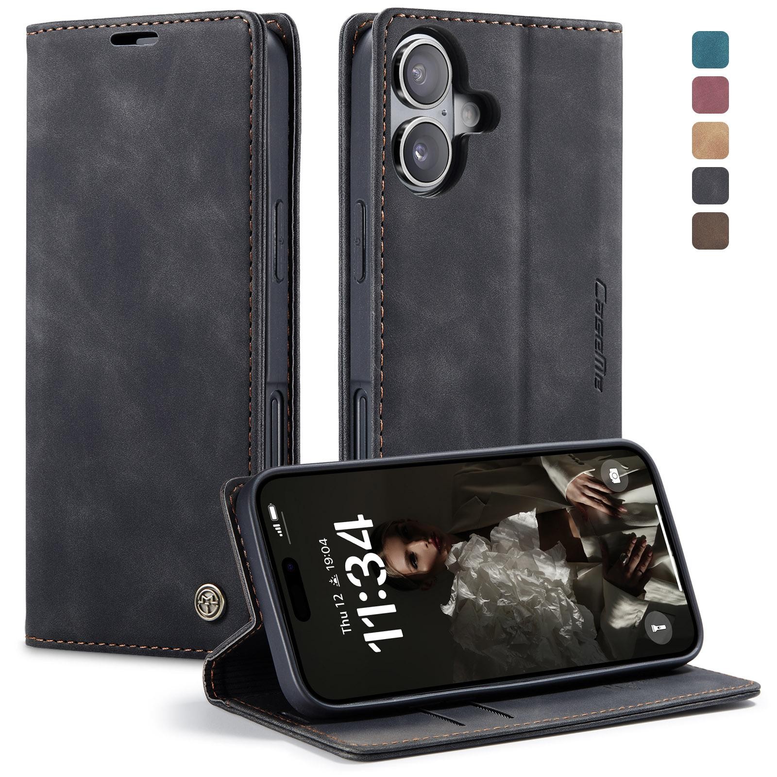 CaseMe 013 iPhone 17 Retro Leather Θήκη Βιβλίο -Black
