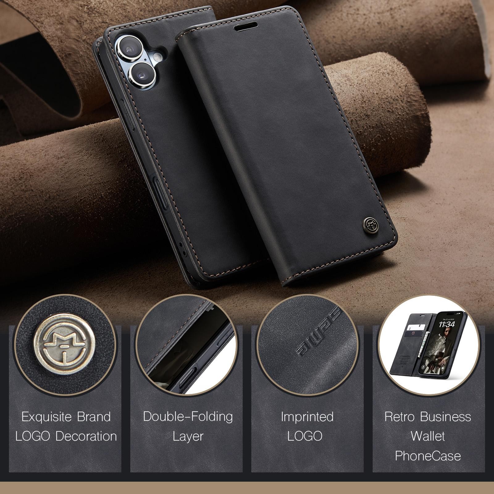 CaseMe 013 iPhone 17 Retro Leather Θήκη Βιβλίο -Black