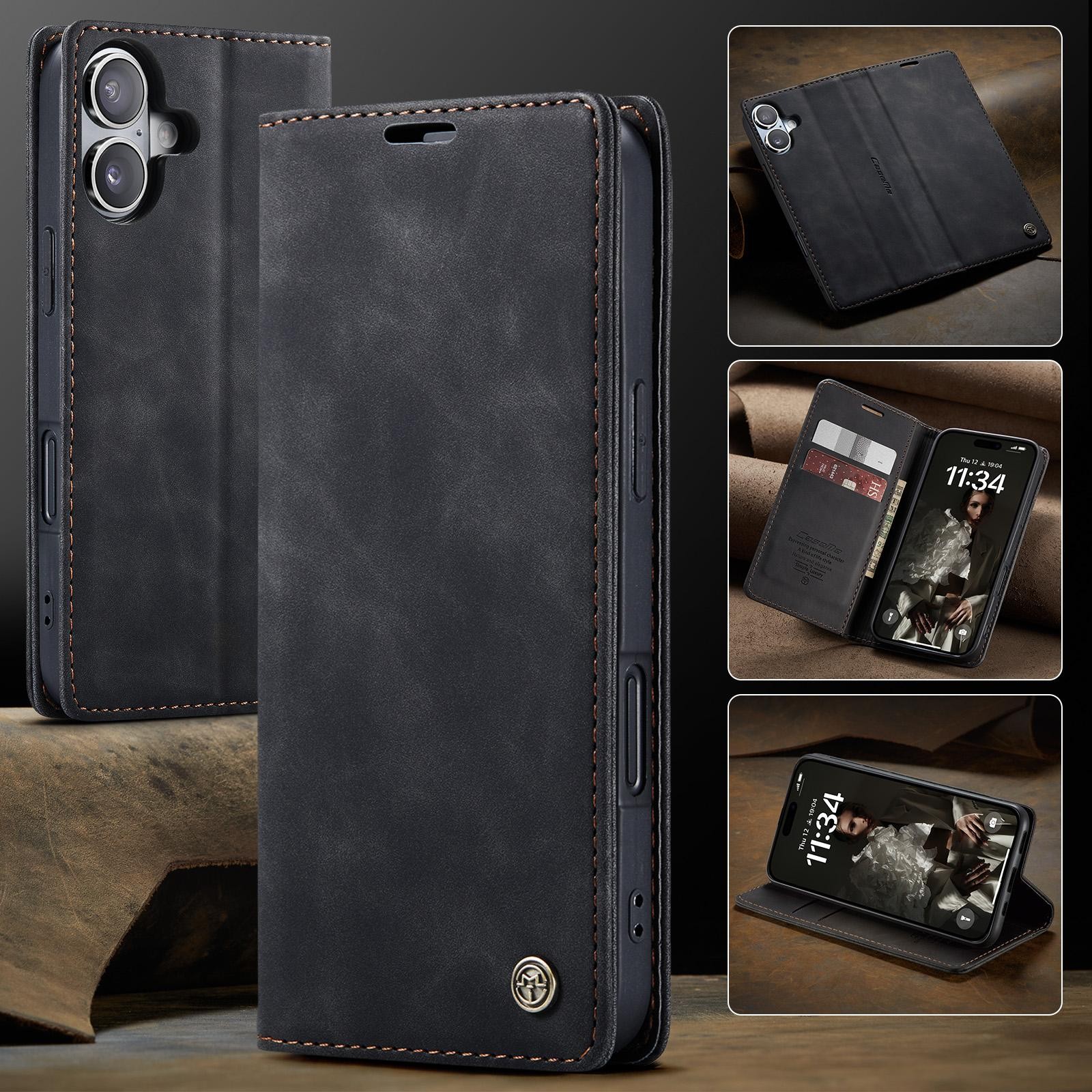 CaseMe 013 iPhone 17 Retro Leather Θήκη Βιβλίο -Black