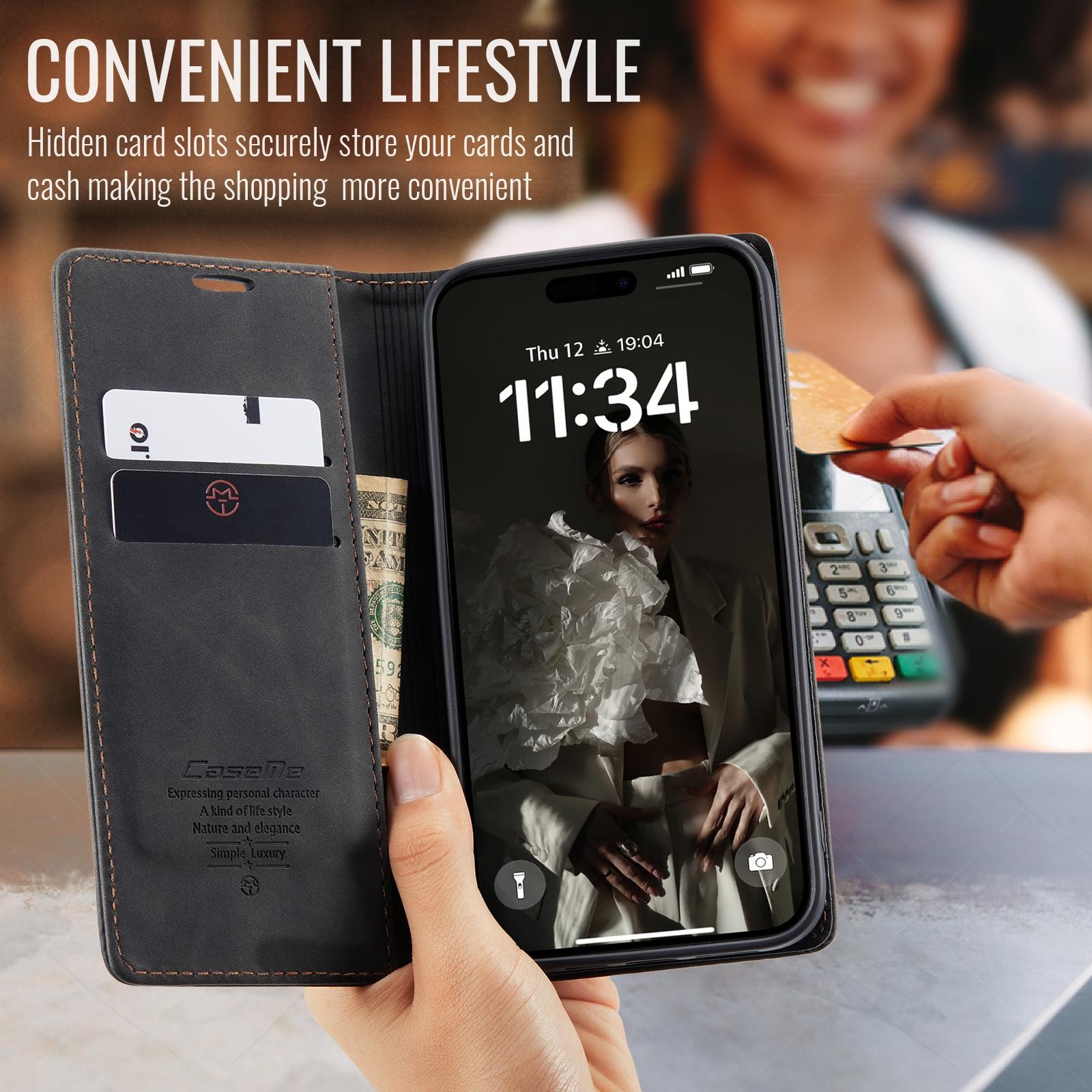 CaseMe 013 iPhone 17 Retro Leather Θήκη Βιβλίο -Black