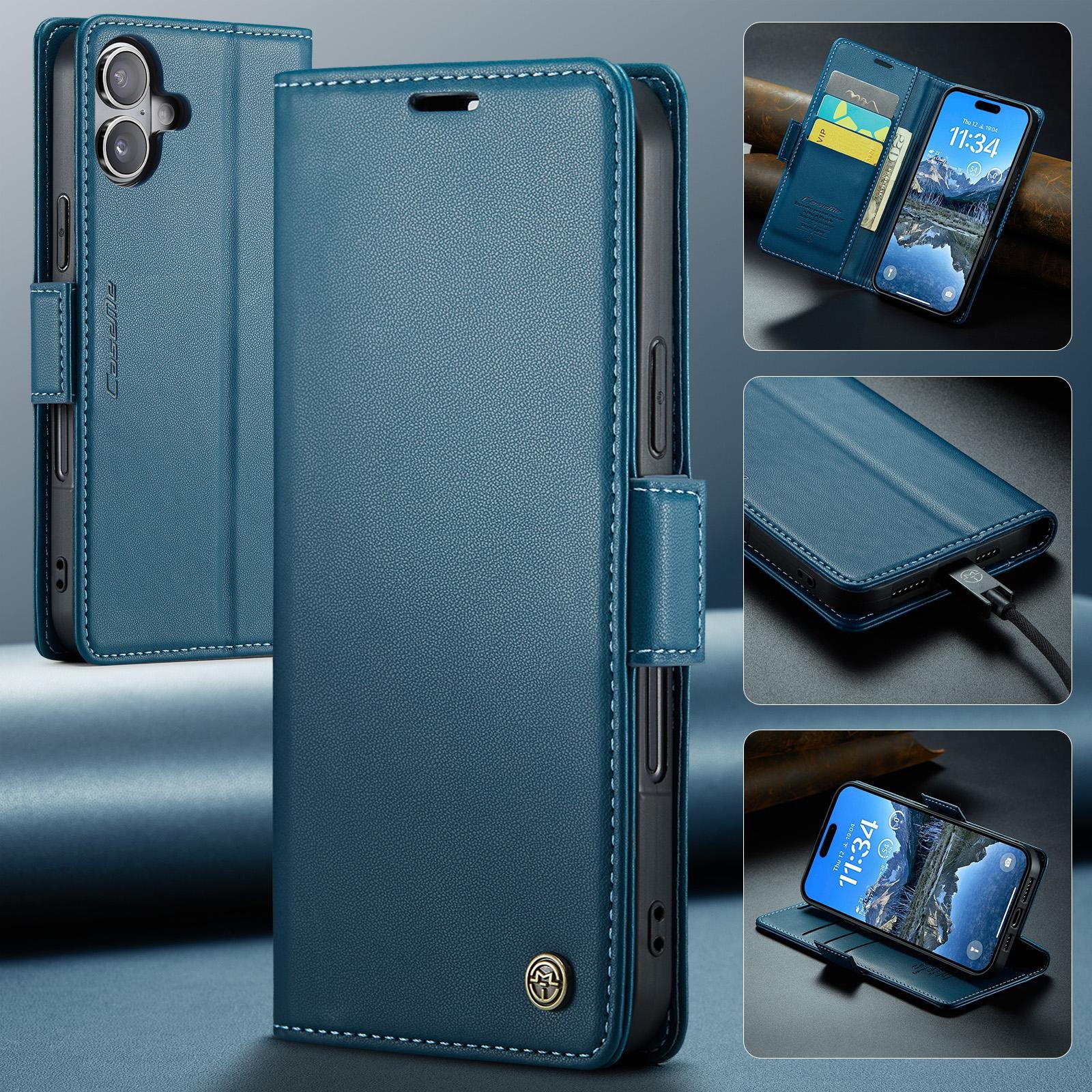 CaseMe 023 iPhone 17 RFID Θήκη Πορτοφόλι Δερμάτινη –Blue