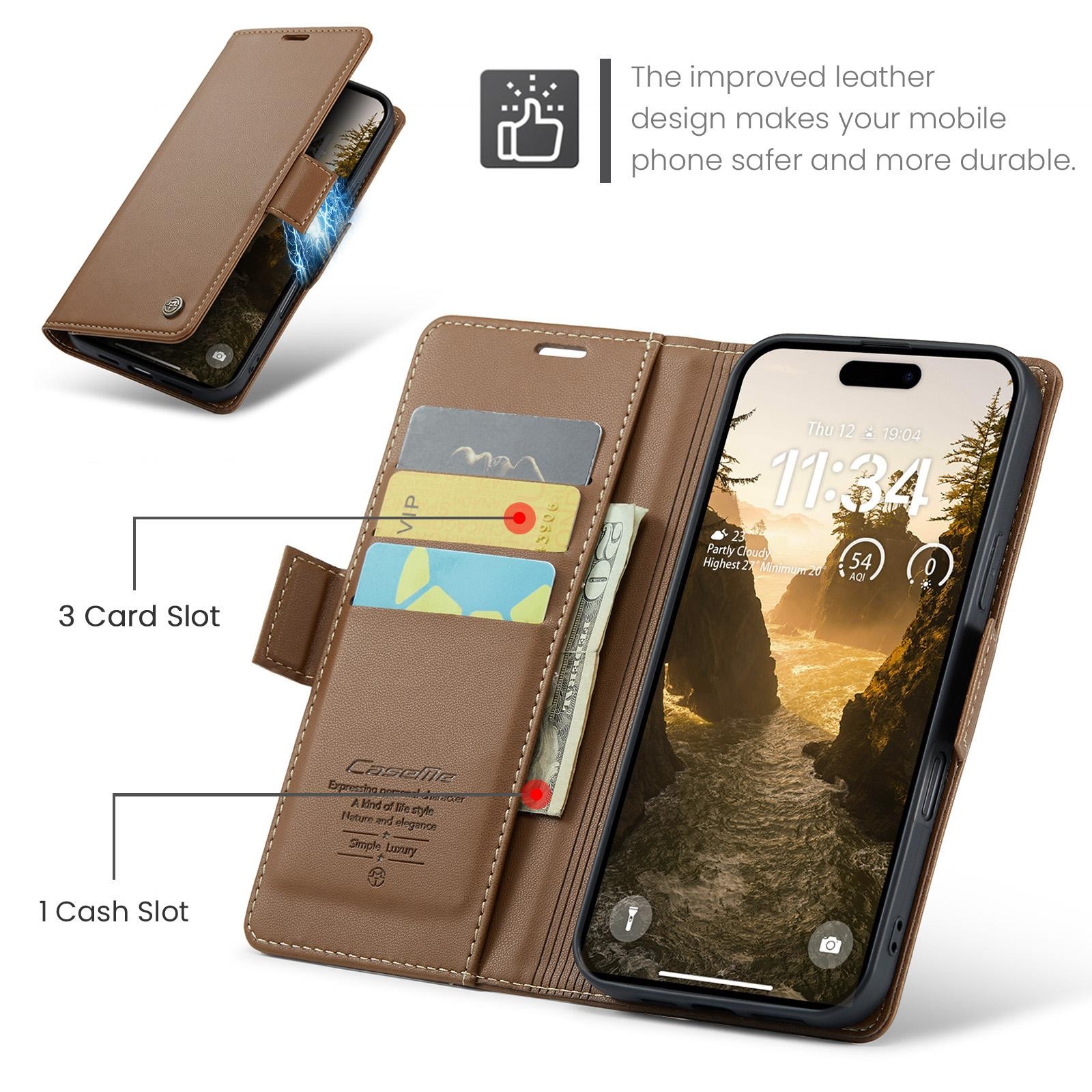 CaseMe 023 iPhone 17 RFID Θήκη Πορτοφόλι Δερμάτινη – Brown