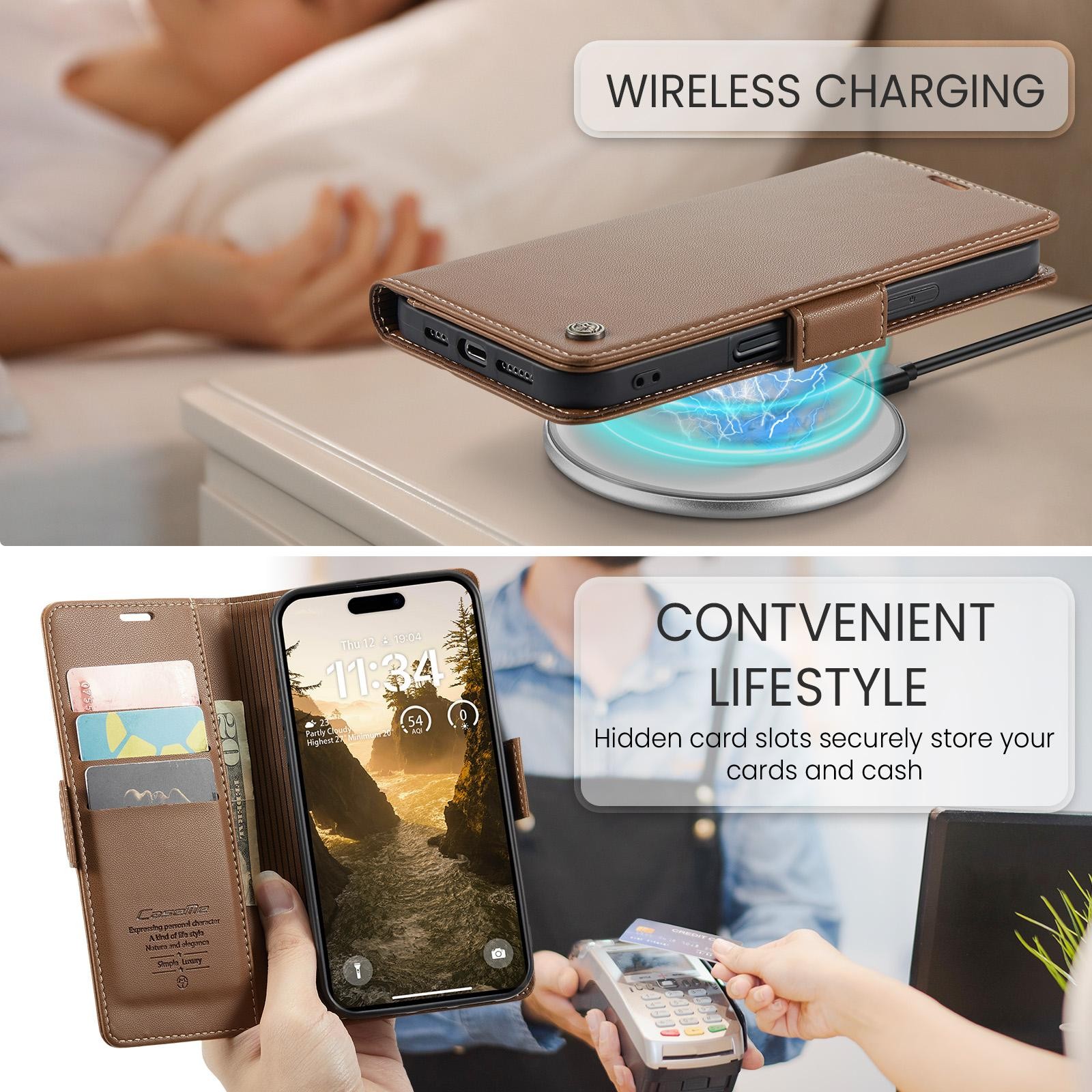 CaseMe 023 iPhone 17 RFID Θήκη Πορτοφόλι Δερμάτινη – Brown