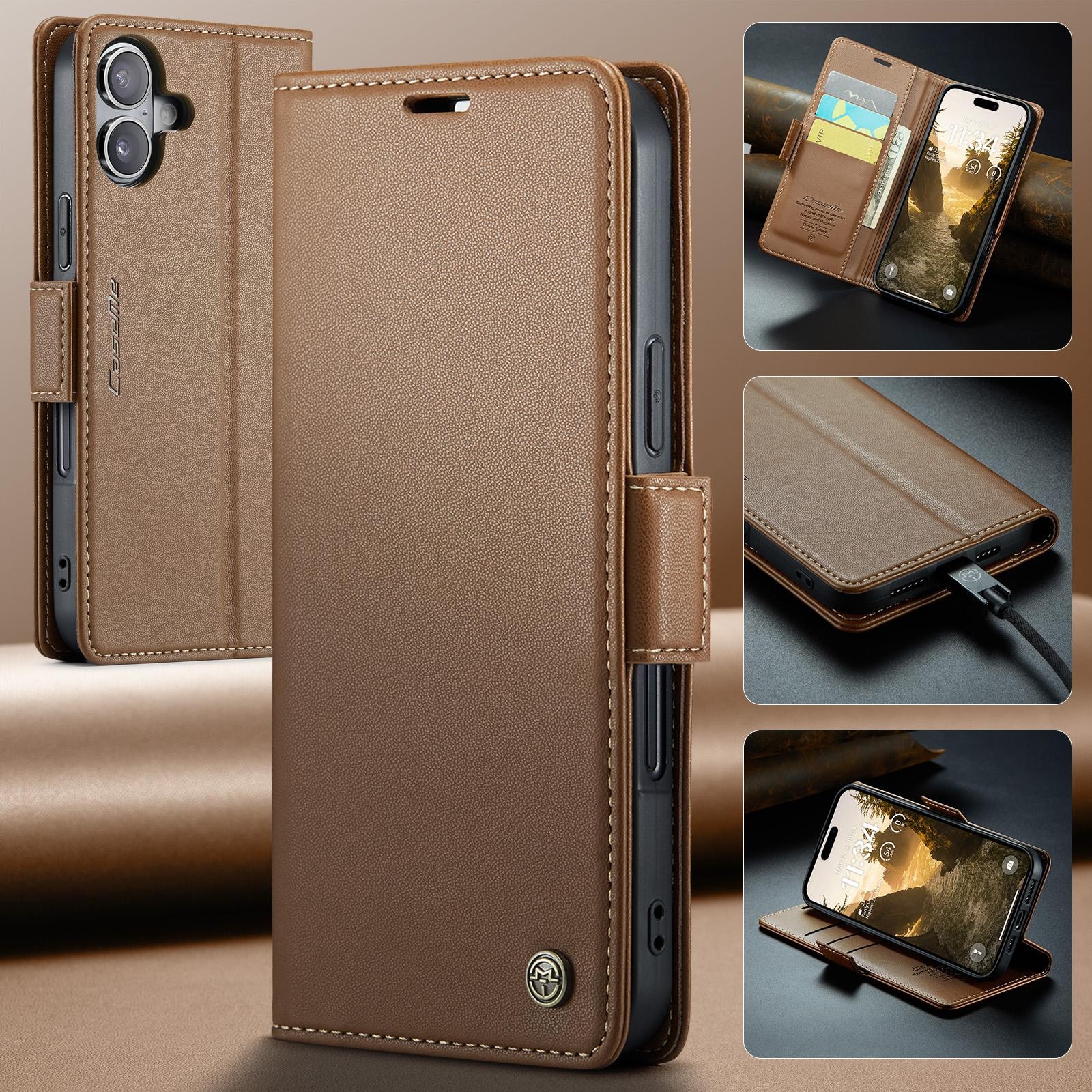 CaseMe 023 iPhone 17 RFID Θήκη Πορτοφόλι Δερμάτινη – Brown