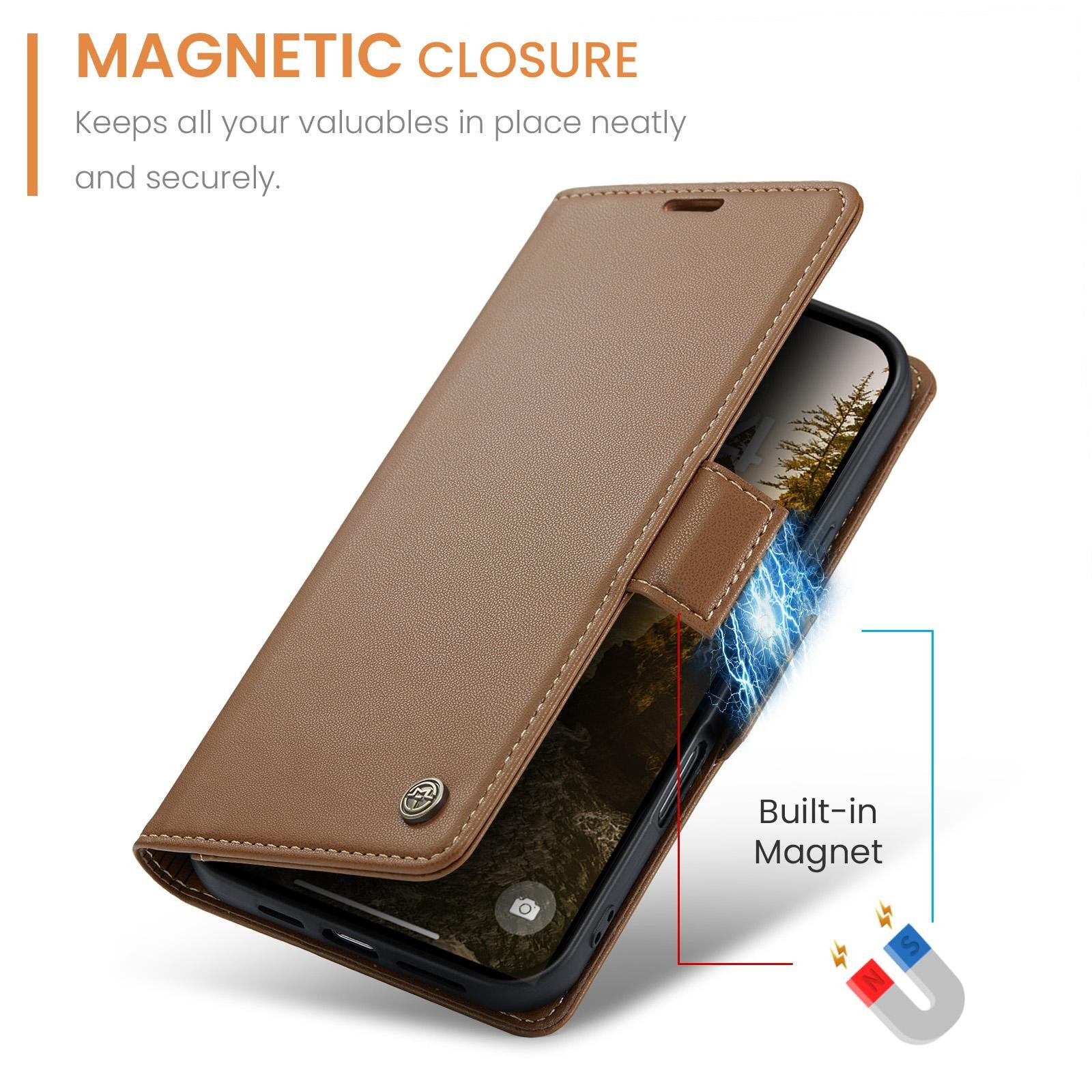 CaseMe 023 iPhone 17 RFID Θήκη Πορτοφόλι Δερμάτινη – Brown