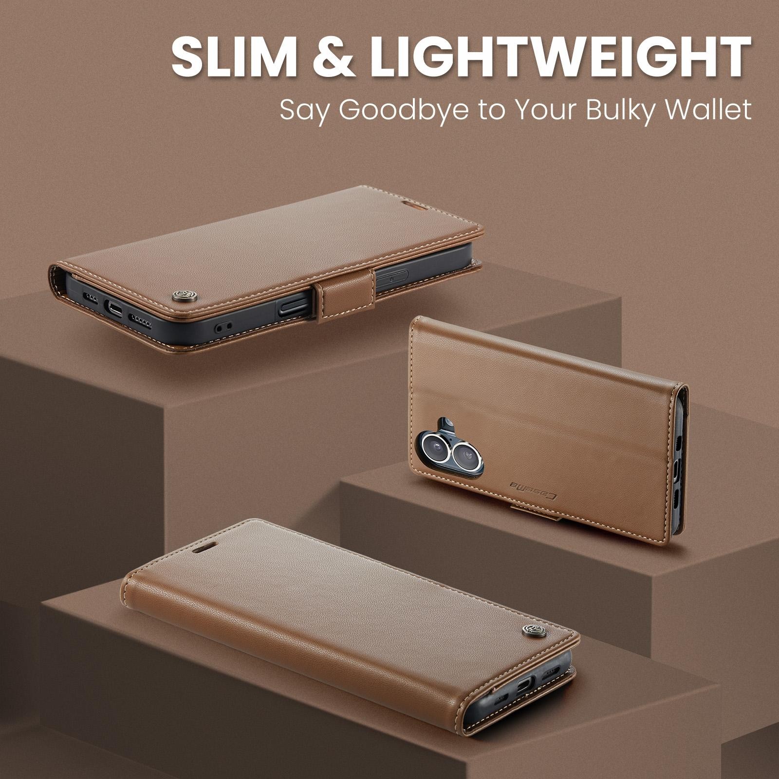 CaseMe 023 iPhone 17 RFID Θήκη Πορτοφόλι Δερμάτινη – Brown