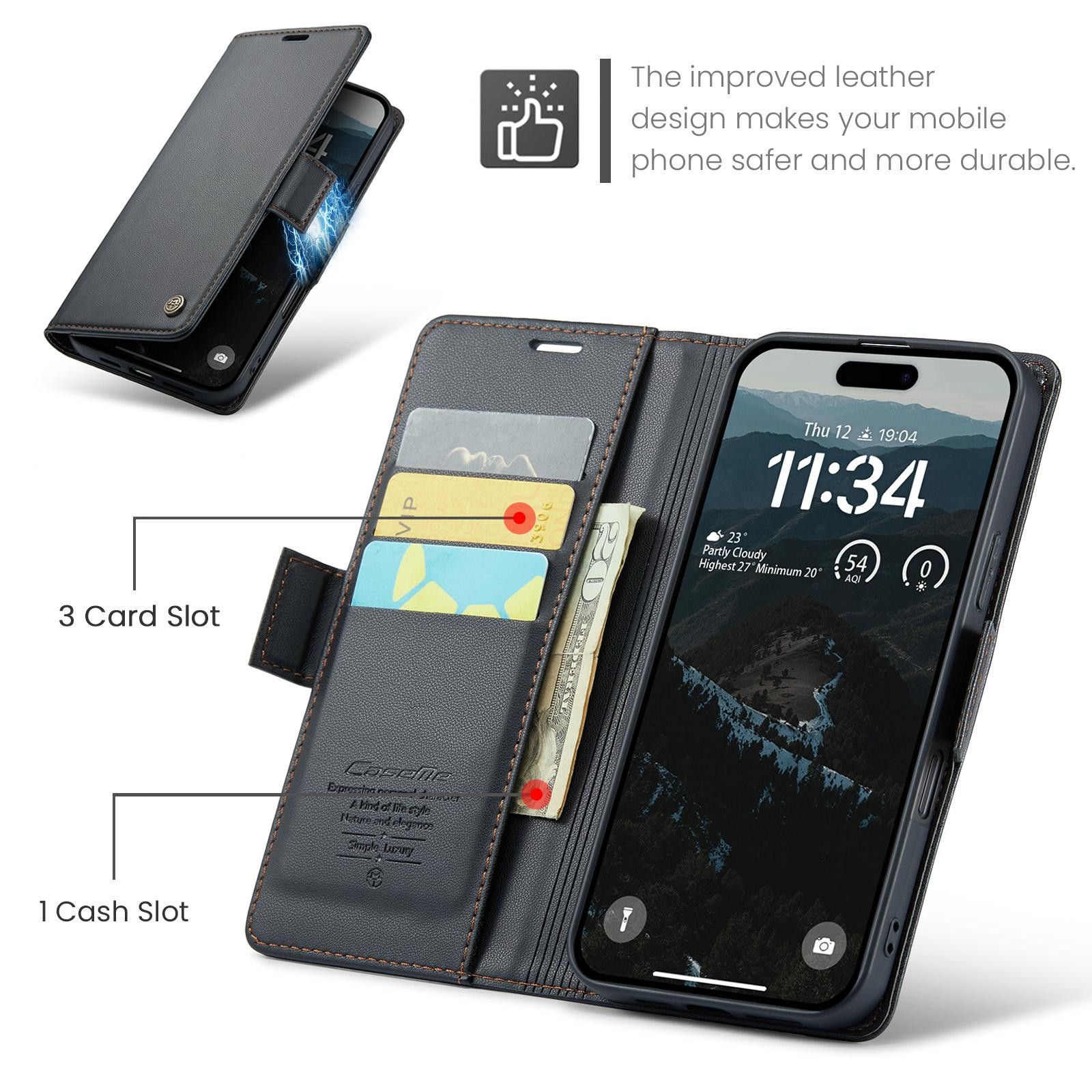 CaseMe 023 iPhone 17 RFID Θήκη Πορτοφόλι Δερμάτινη –Black