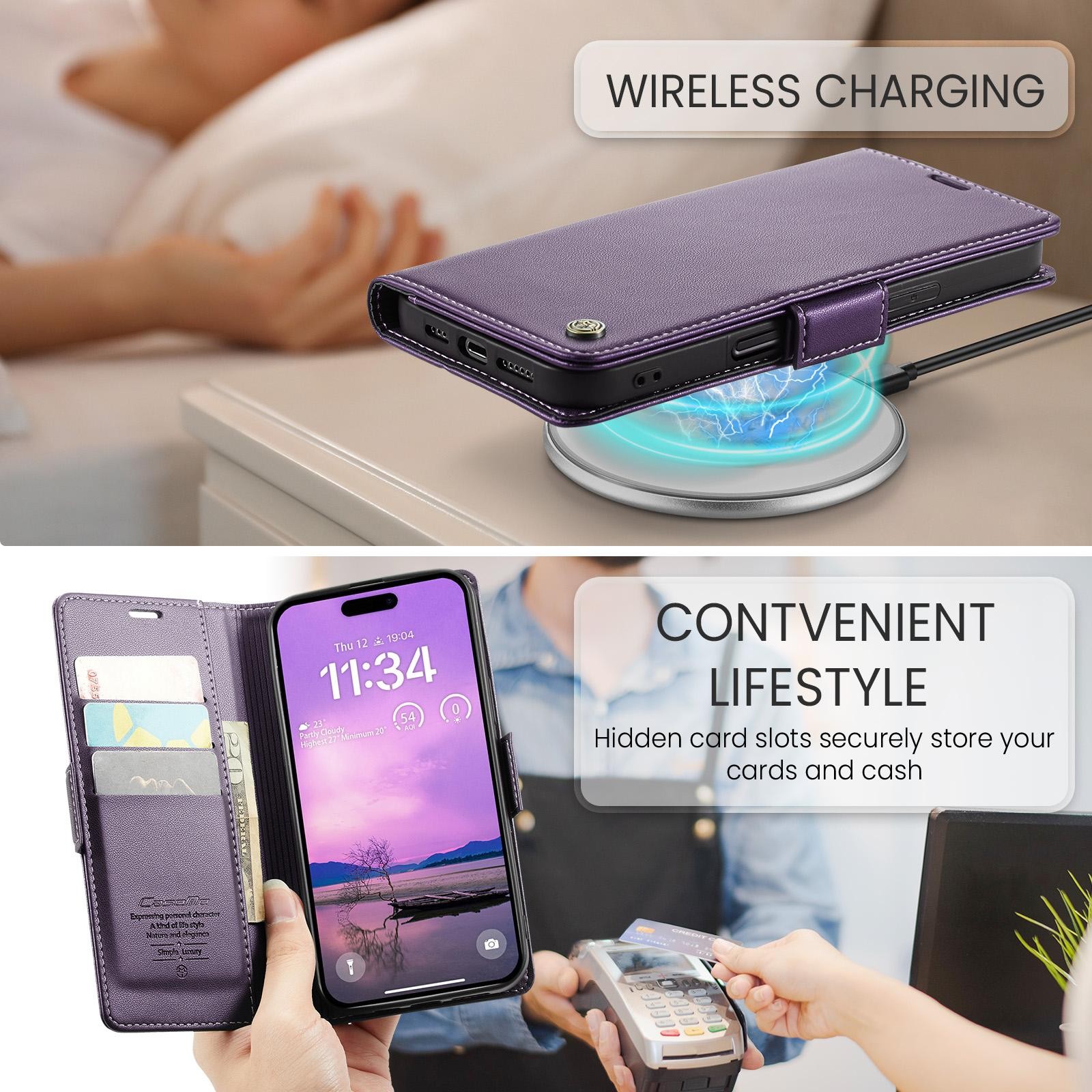 CaseMe 023 iPhone 17 RFID Θήκη Πορτοφόλι Δερμάτινη –Purple