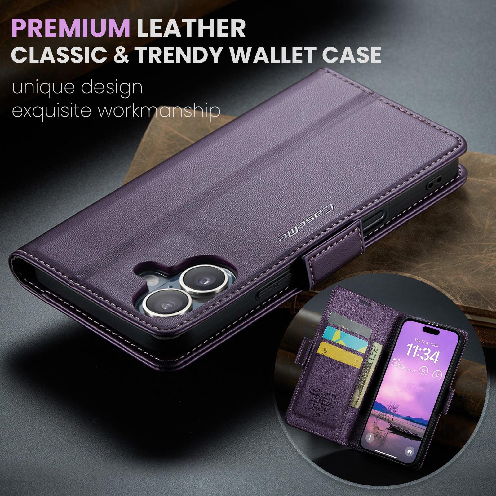 CaseMe 023 iPhone 17 RFID Θήκη Πορτοφόλι Δερμάτινη –Purple
