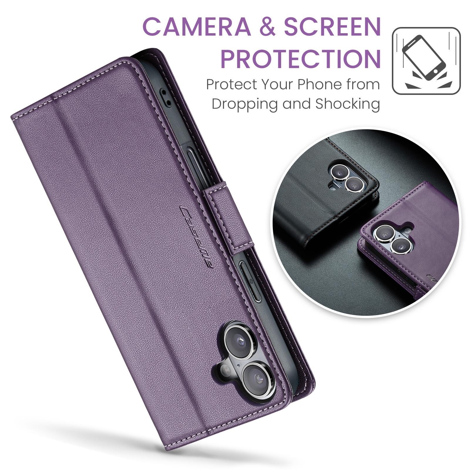 CaseMe 023 iPhone 17 RFID Θήκη Πορτοφόλι Δερμάτινη –Purple