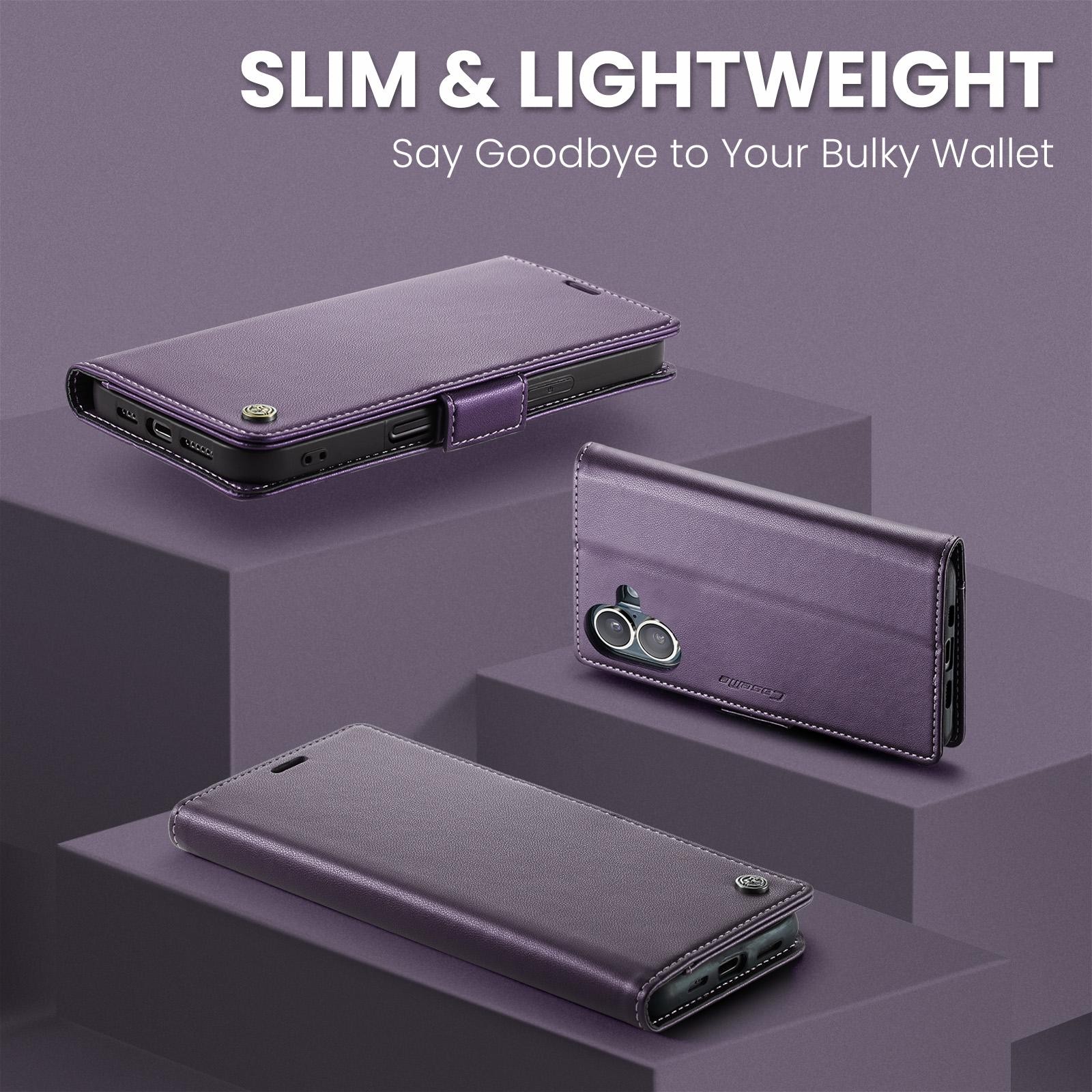 CaseMe 023 iPhone 17 RFID Θήκη Πορτοφόλι Δερμάτινη –Purple