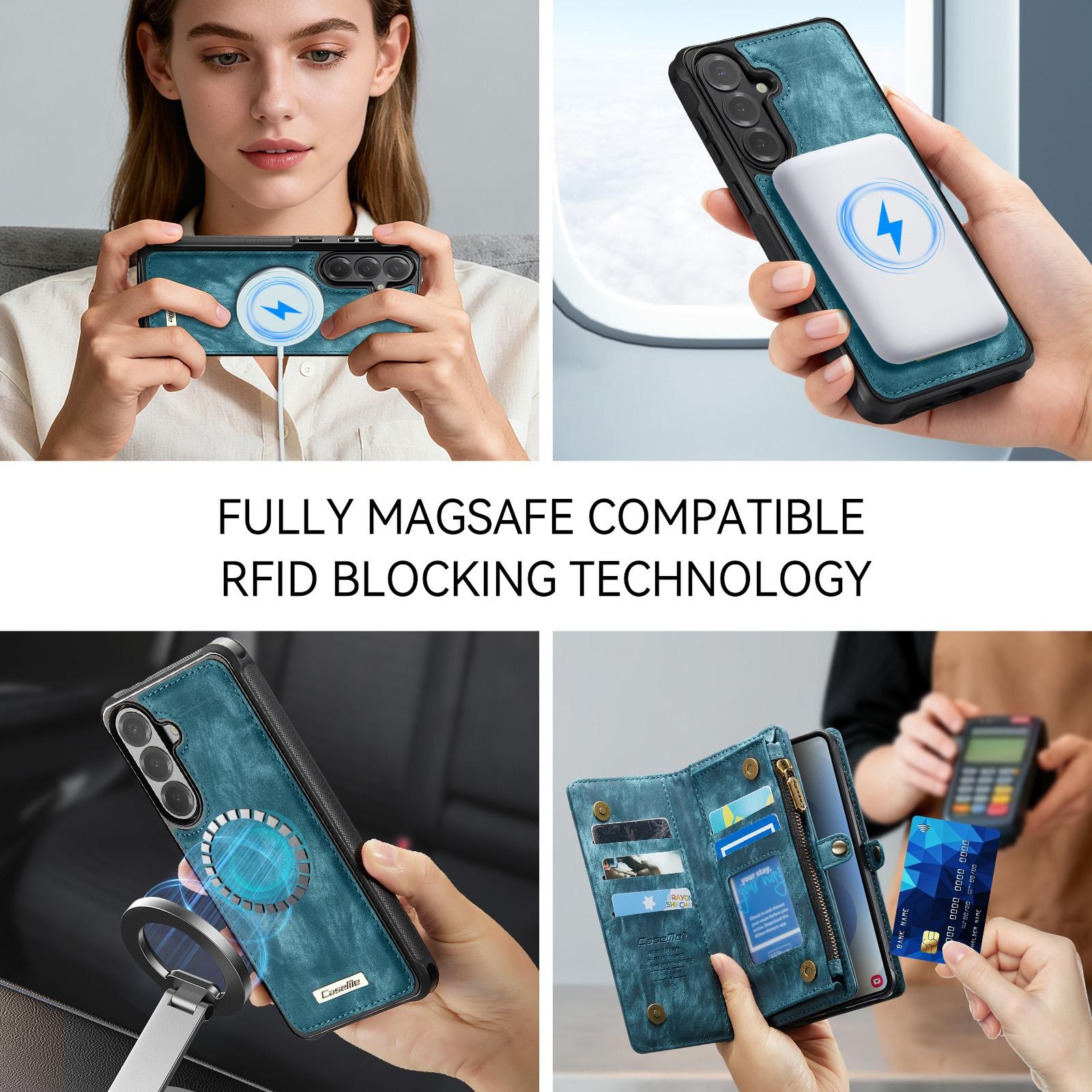 CaseMe 008 Samsung Galaxy S26 Plus 5G Θήκη Πορτοφόλι με Αποσπώμενη Θήκη Σιλικόνης - Blue