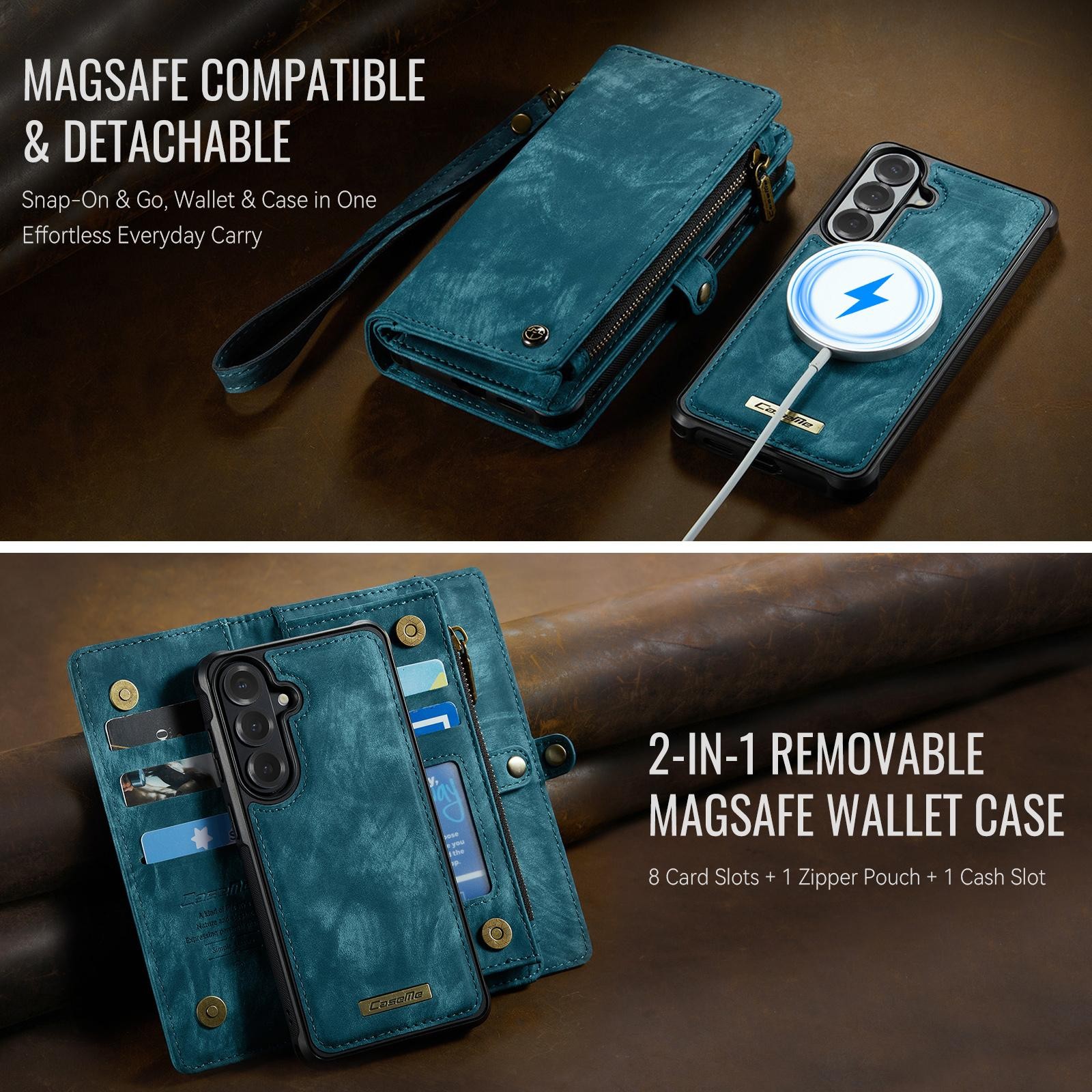 CaseMe 008 Samsung Galaxy S26 Plus 5G Θήκη Πορτοφόλι με Αποσπώμενη Θήκη Σιλικόνης - Blue