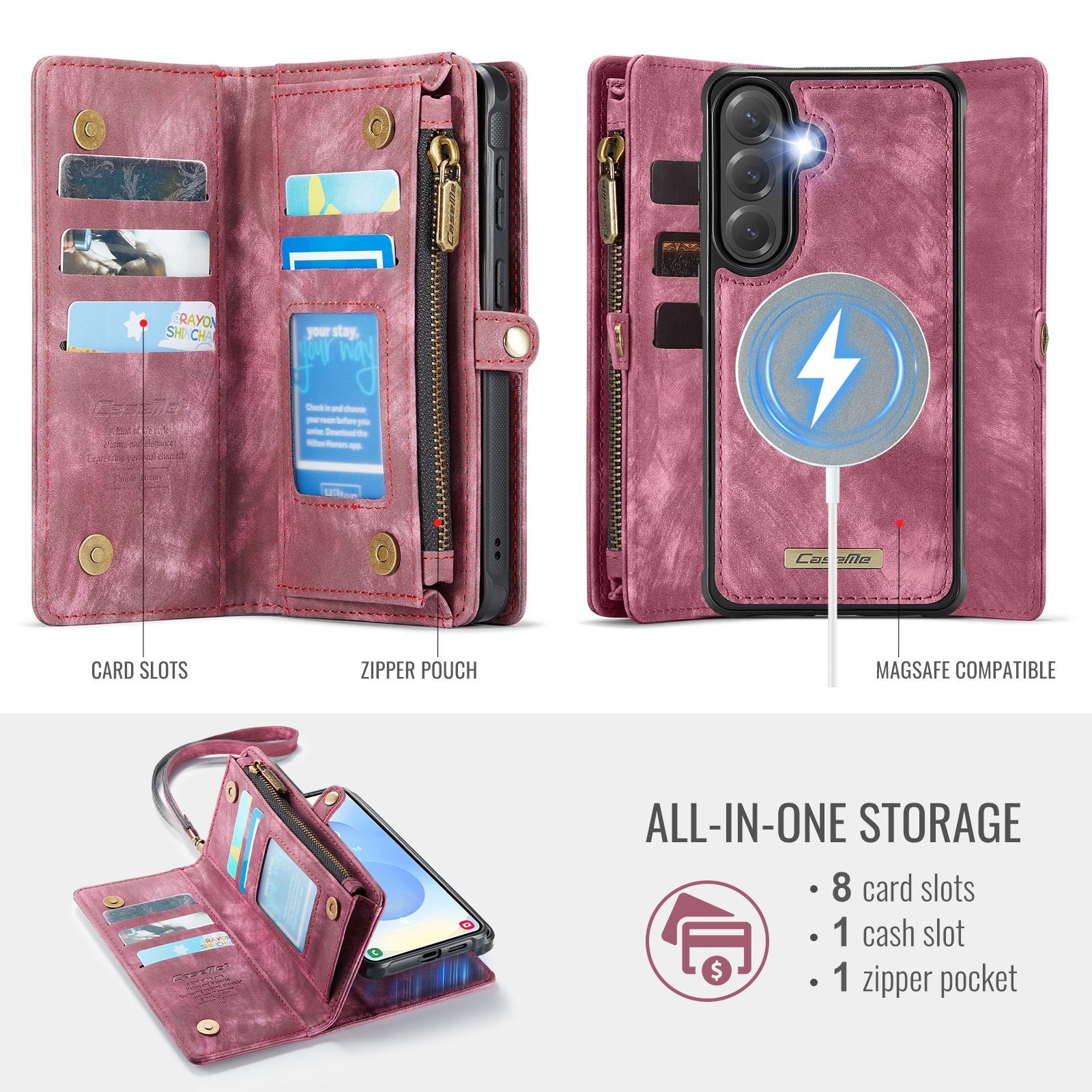 CaseMe 008 Samsung Galaxy S26 Plus 5G Θήκη Πορτοφόλι με Αποσπώμενη Θήκη Σιλικόνης - Wine red