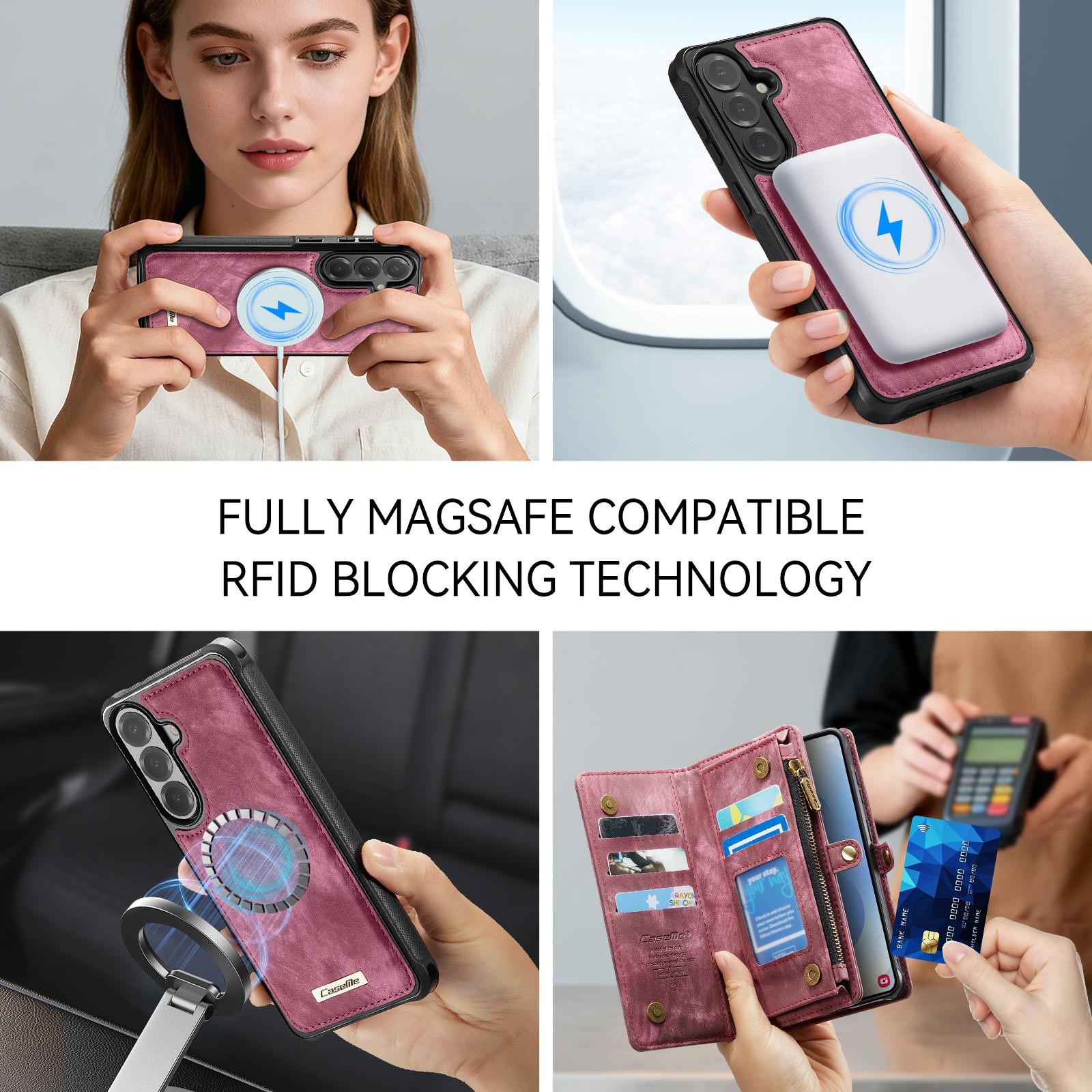 CaseMe 008 Samsung Galaxy S26 Plus 5G Θήκη Πορτοφόλι με Αποσπώμενη Θήκη Σιλικόνης - Wine red