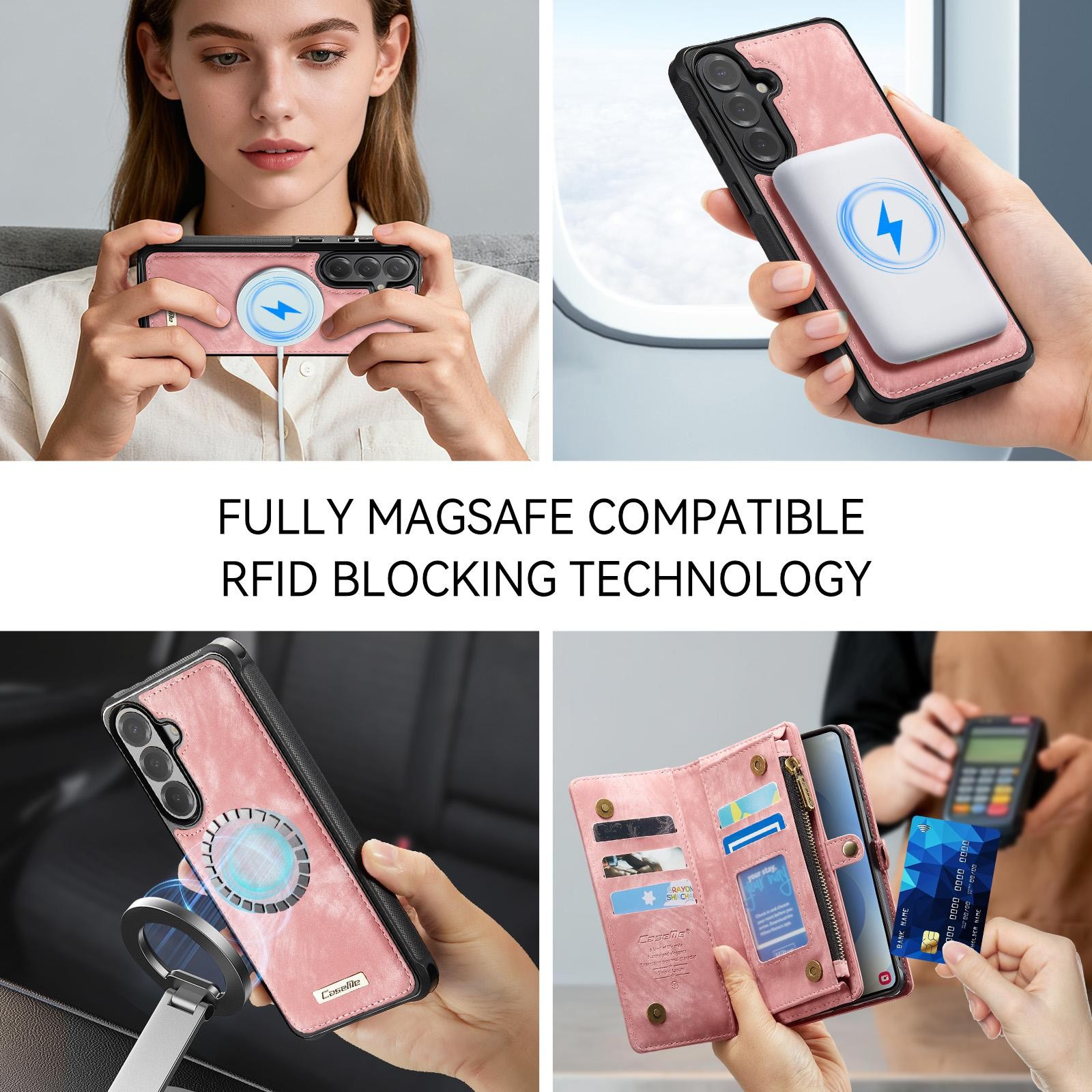 CaseMe 008 Samsung Galaxy S26 Plus 5G Θήκη Πορτοφόλι με Αποσπώμενη Θήκη Σιλικόνης -Pink