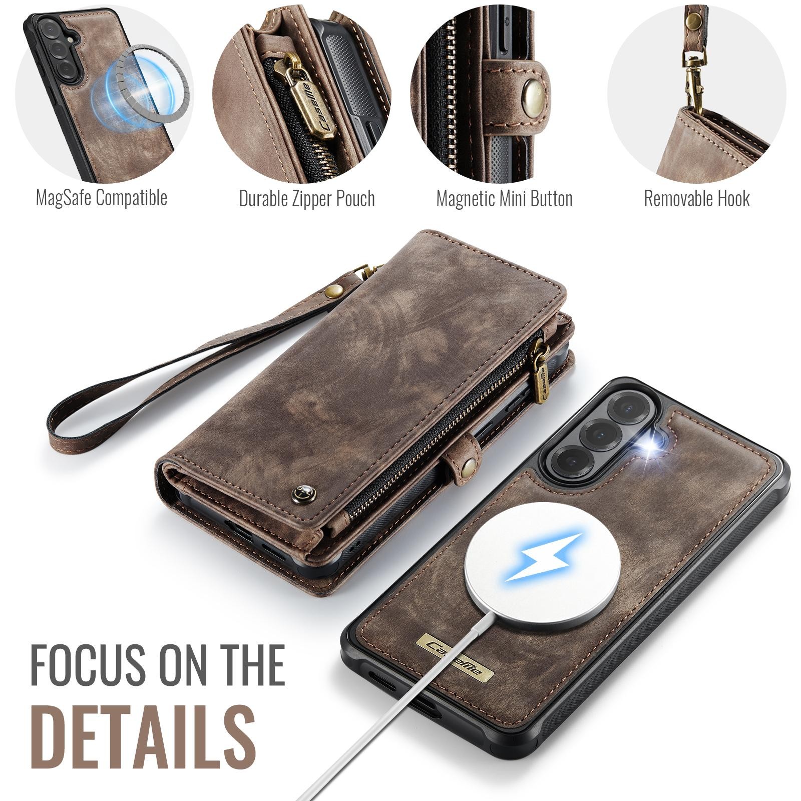 CaseMe 008 Samsung Galaxy S26 Plus 5G Θήκη Πορτοφόλι με Αποσπώμενη Θήκη Σιλικόνης -Brown