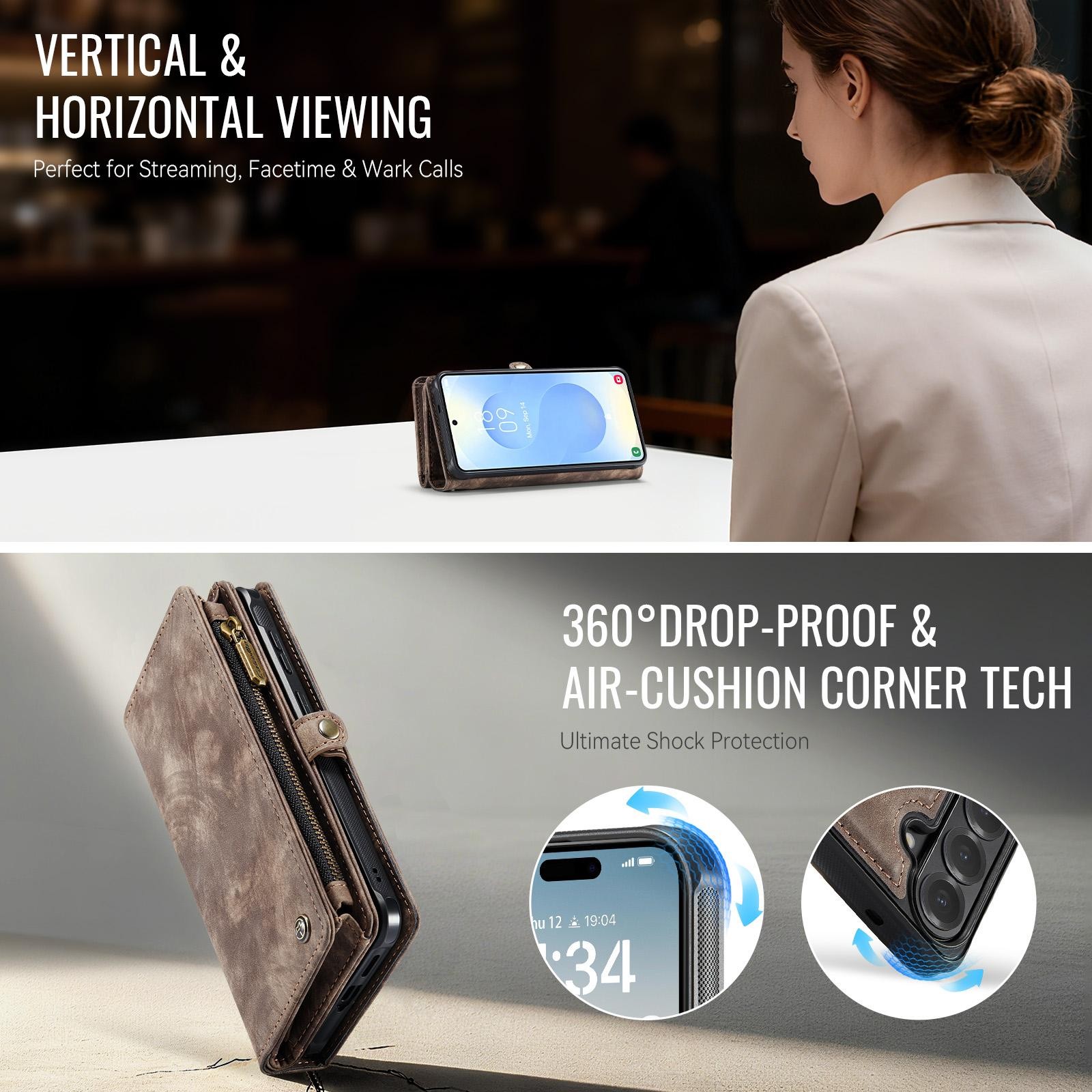 CaseMe 008 Samsung Galaxy S26 Plus 5G Θήκη Πορτοφόλι με Αποσπώμενη Θήκη Σιλικόνης -Brown