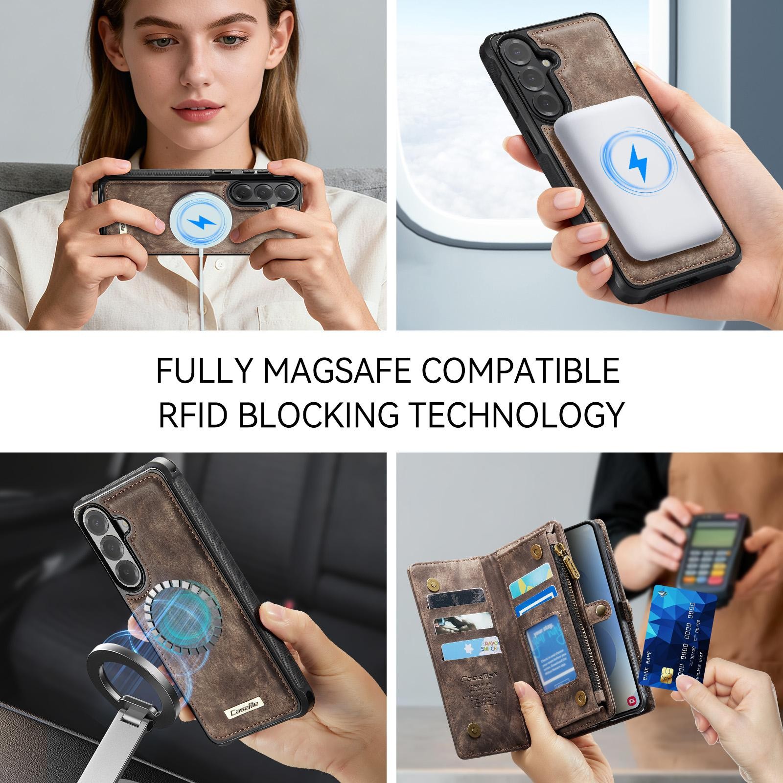 CaseMe 008 Samsung Galaxy S26 Plus 5G Θήκη Πορτοφόλι με Αποσπώμενη Θήκη Σιλικόνης -Brown
