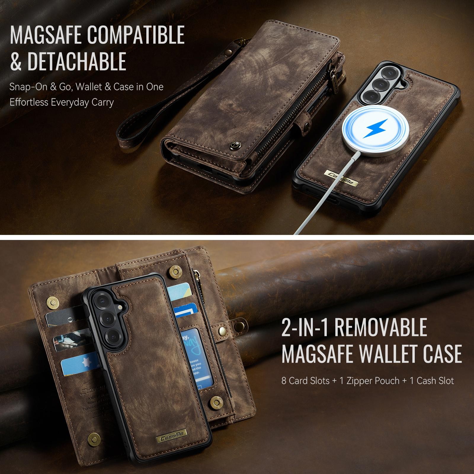 CaseMe 008 Samsung Galaxy S26 Plus 5G Θήκη Πορτοφόλι με Αποσπώμενη Θήκη Σιλικόνης -Brown