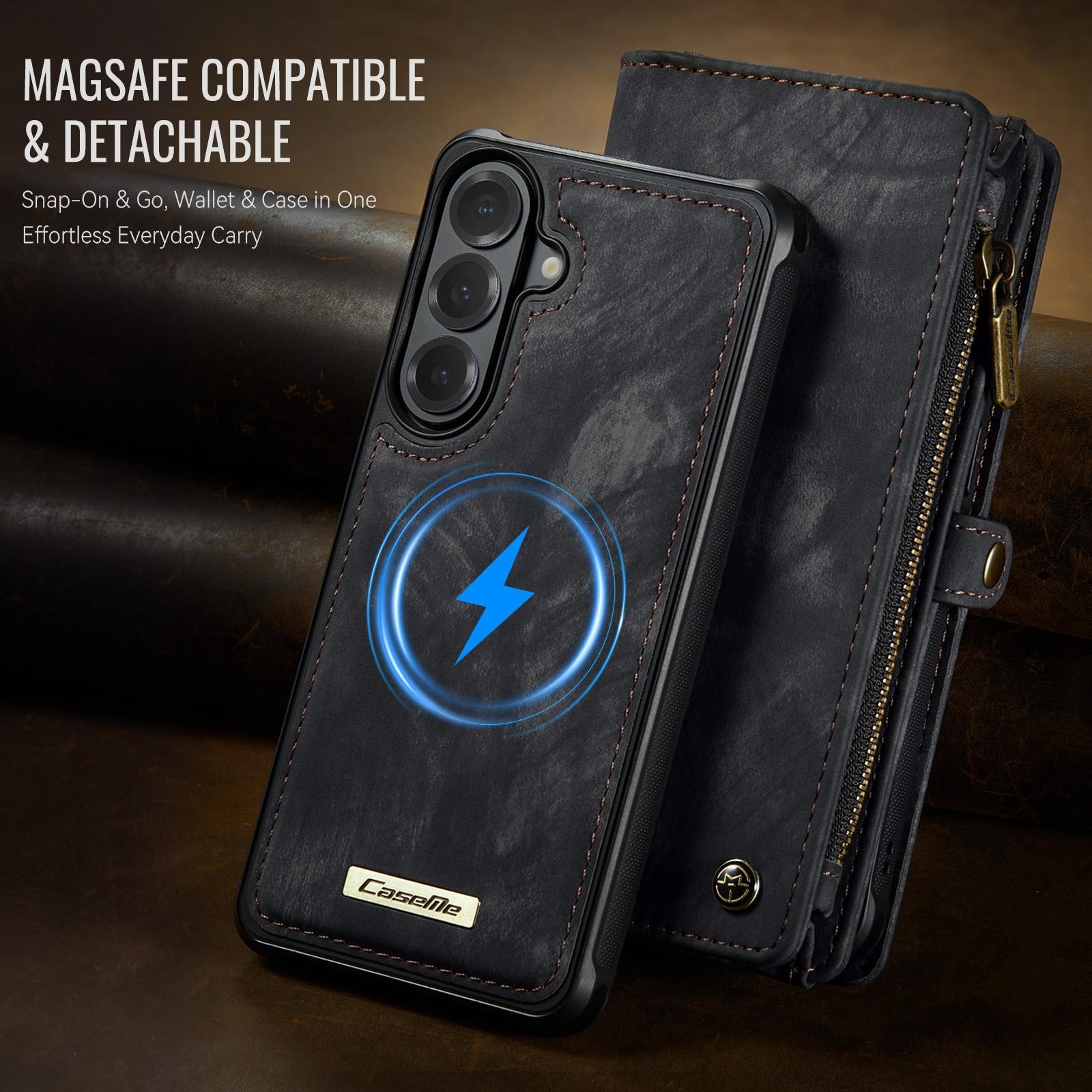 CaseMe 008 Samsung Galaxy S26 Plus 5G Θήκη Πορτοφόλι με Αποσπώμενη Θήκη Σιλικόνης - Black