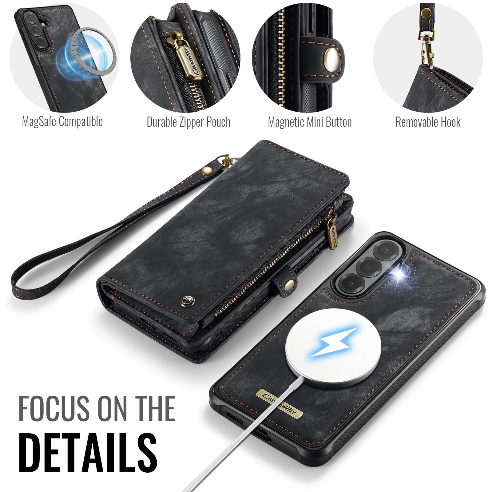 CaseMe 008 Samsung Galaxy S26 Plus 5G Θήκη Πορτοφόλι με Αποσπώμενη Θήκη Σιλικόνης - Black